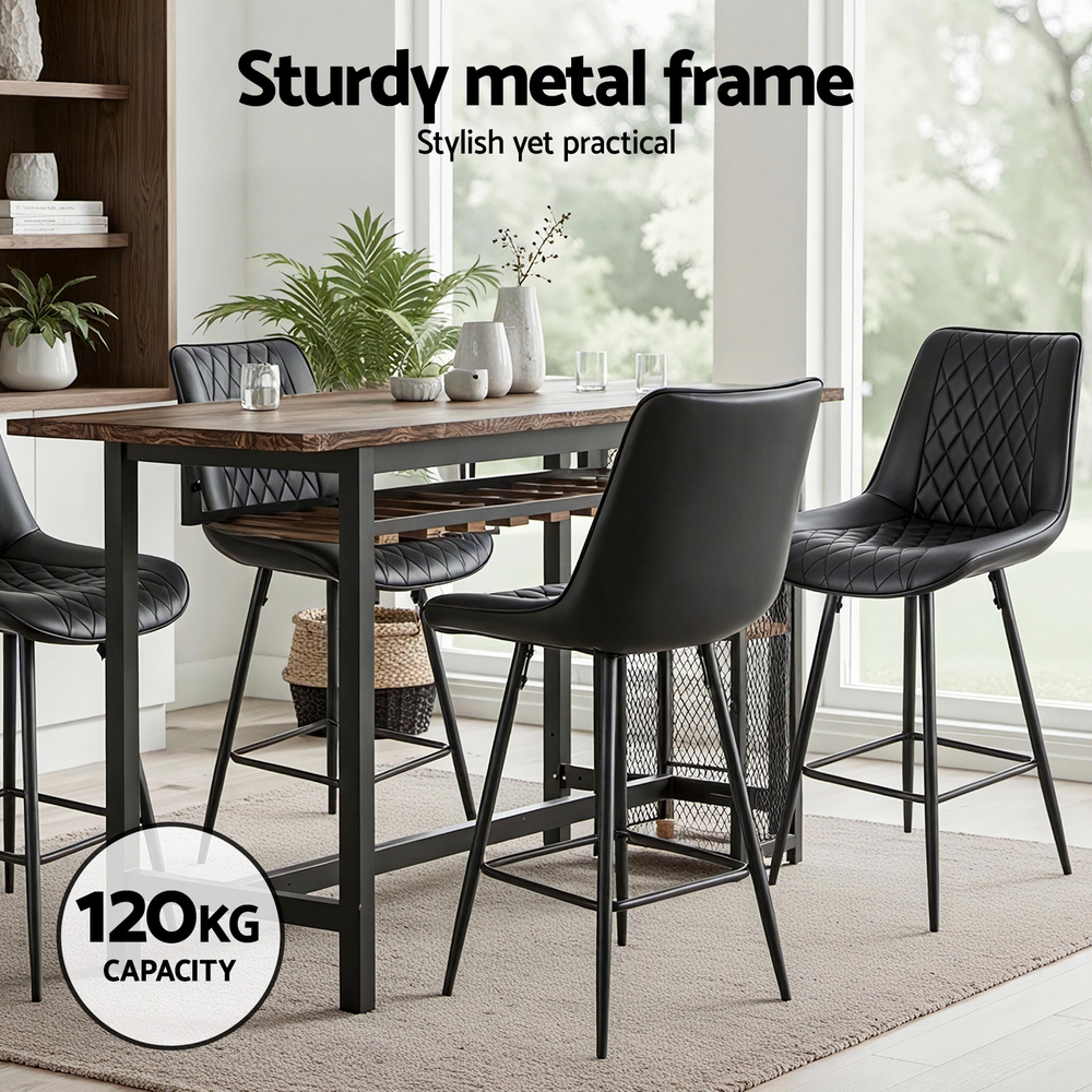 Artiss 2x Bar Stools Kitchen Dining Chair Counter Stool Diamond PU Leather Black