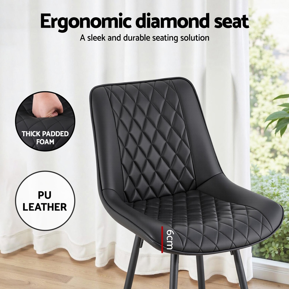 Artiss 2x Bar Stools Kitchen Dining Chair Counter Stool Diamond PU Leather Black