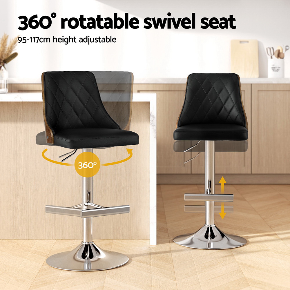 Artiss 4X Bar Stool Wood Swivel Adjustable Kitchen Counter Stool Leather Black