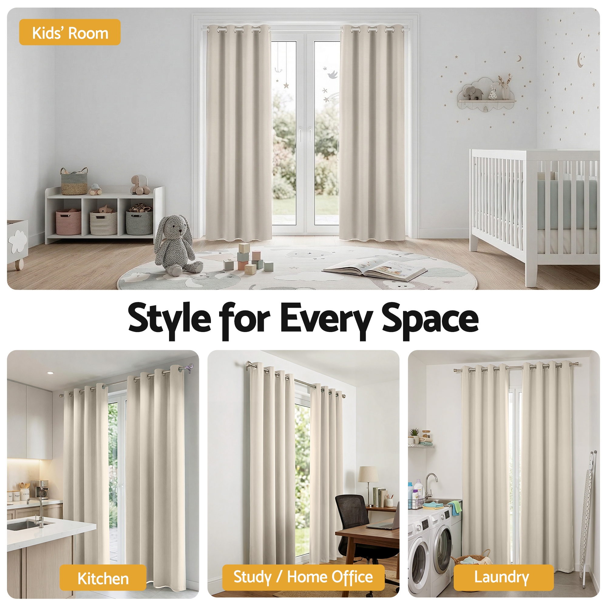 Artiss Blockout Curtains 2X 132x213cm Thermal Insulated Eyelet Drapes Beige