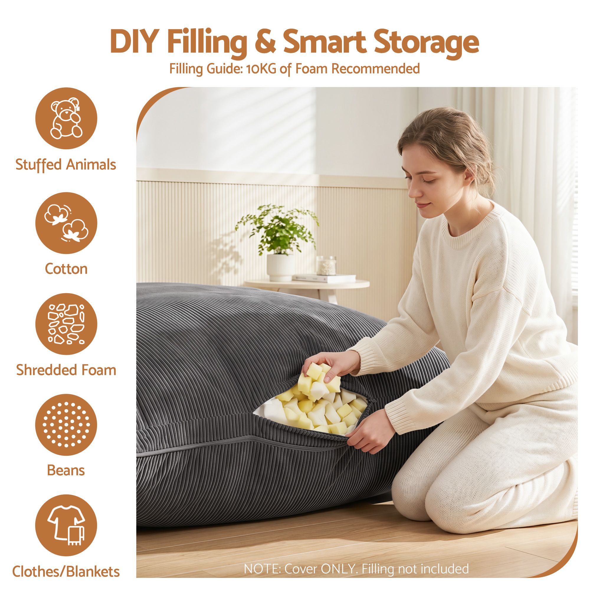 Artiss 3 in 1 Bean Bag Chair Cover (No Filler) Convertible Bean Bag for Adults