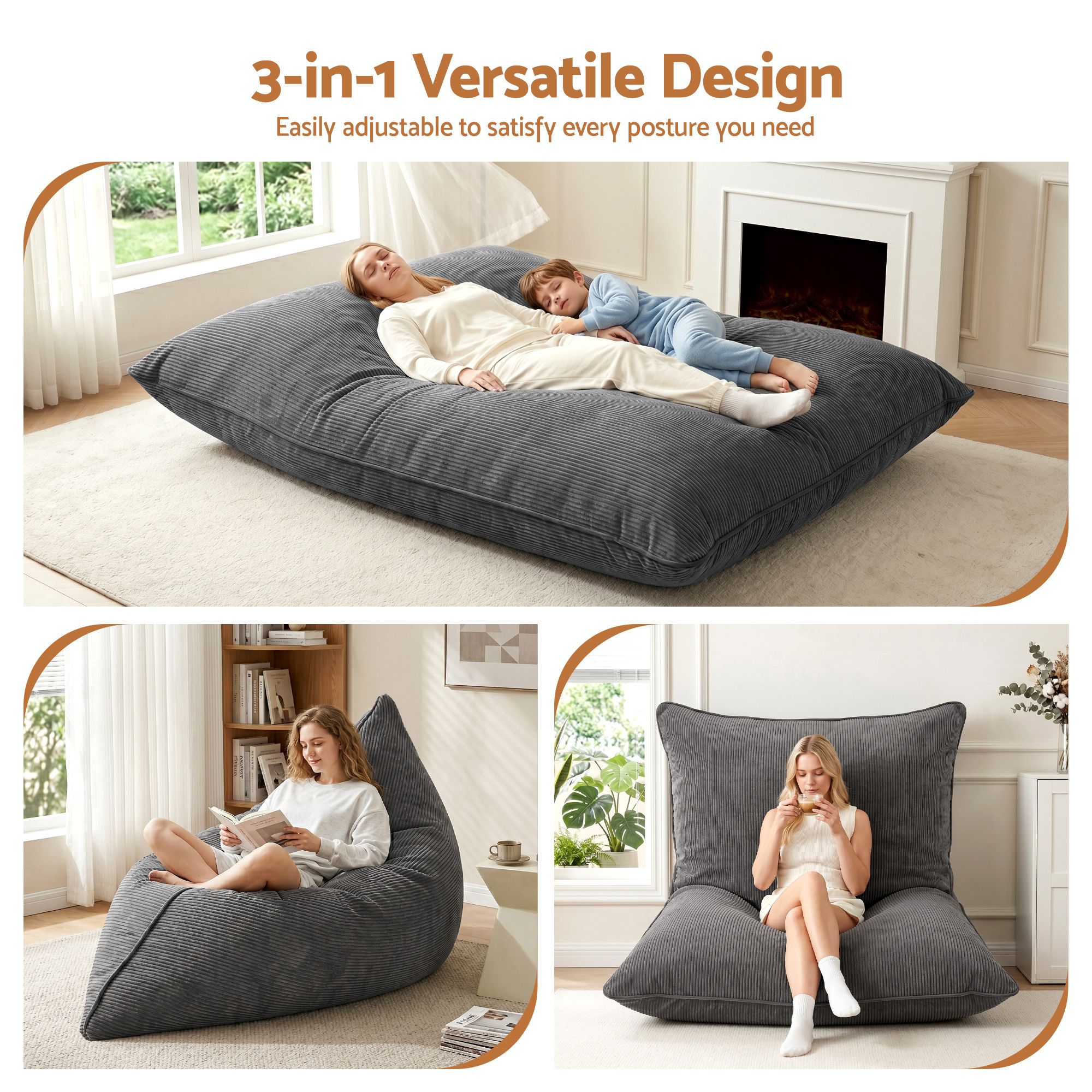 Artiss 3 in 1 Bean Bag Chair Cover (No Filler) Convertible Bean Bag for Adults