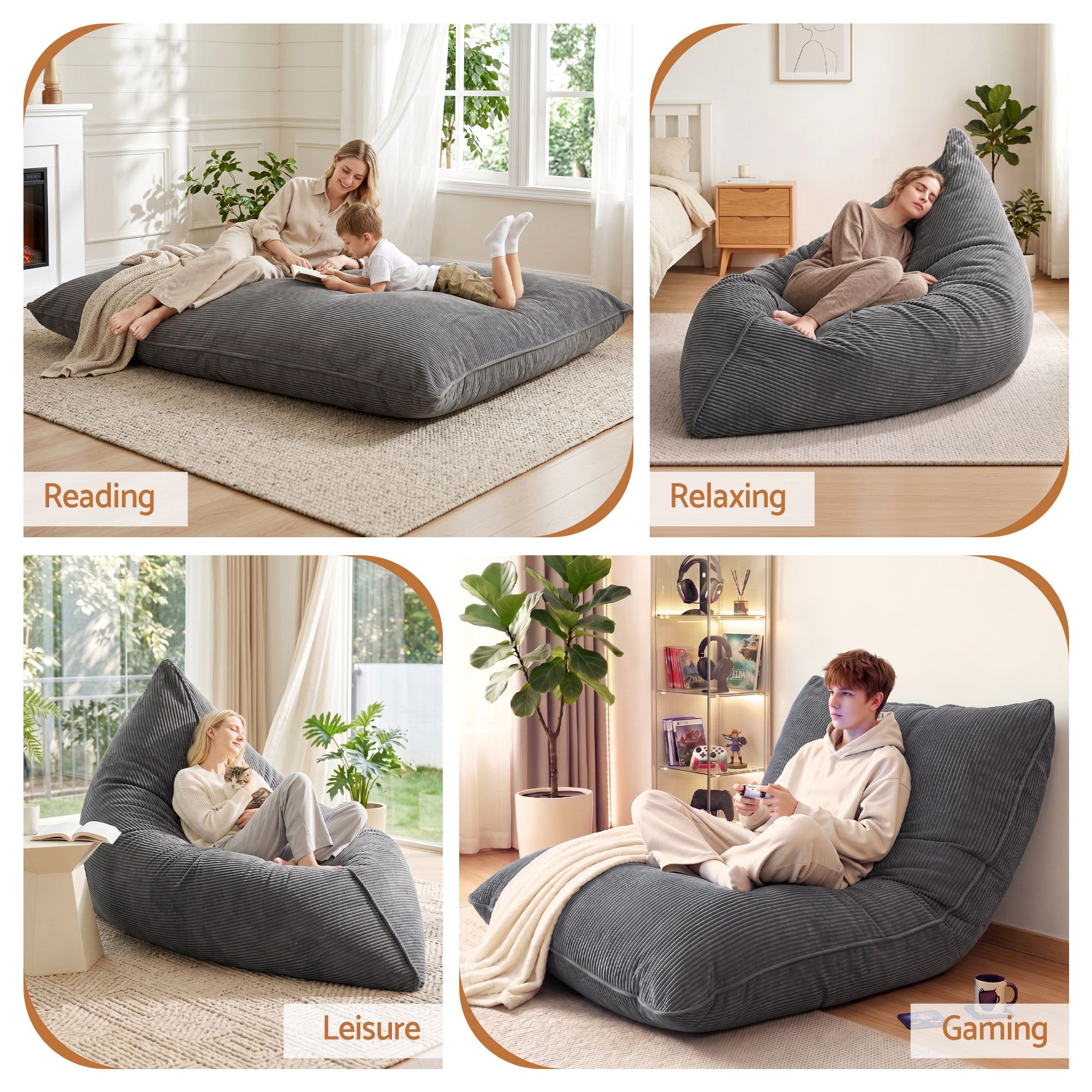 Artiss 3 in 1 Bean Bag Chair Cover (No Filler) Convertible Bean Bag for Adults