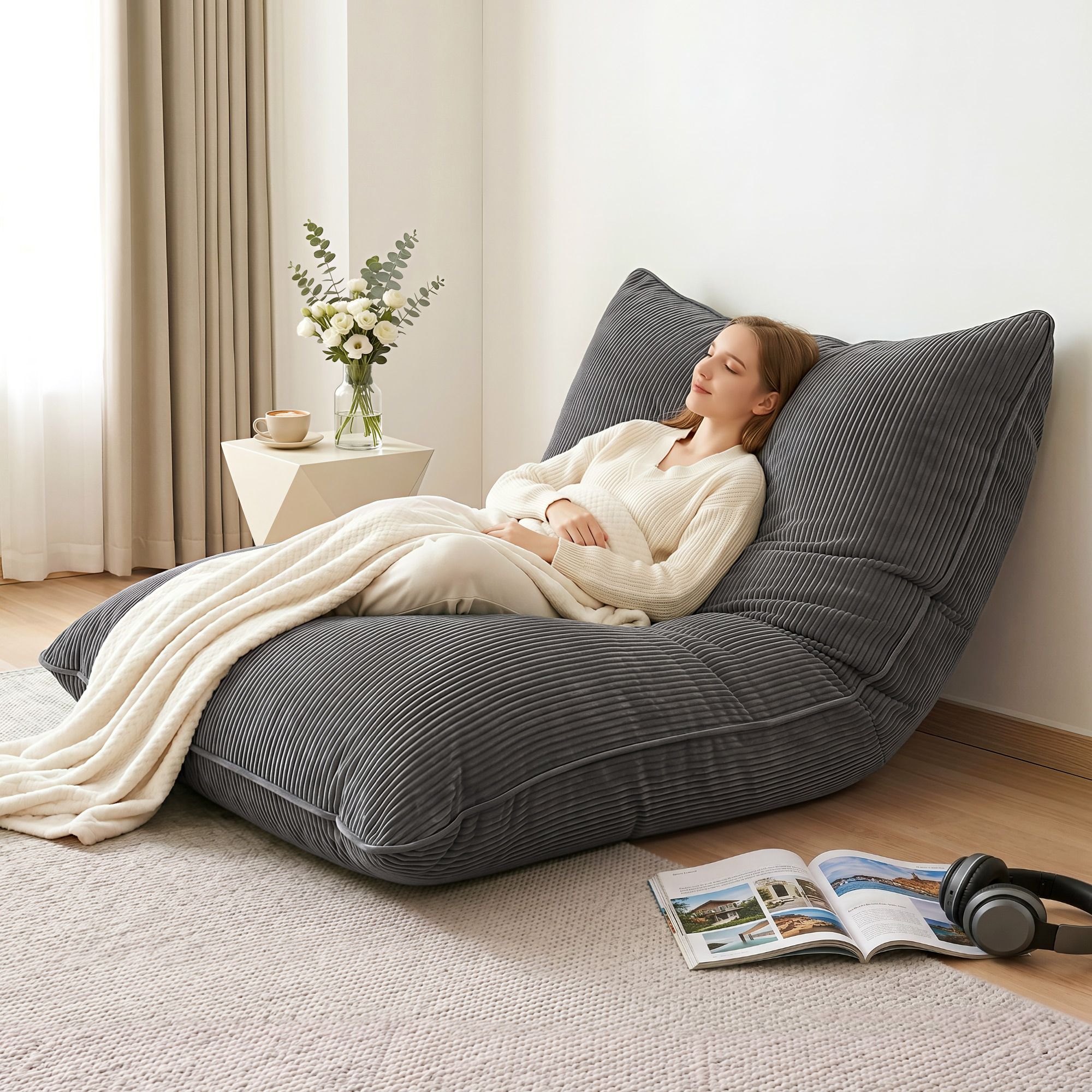 Artiss 3 in 1 Bean Bag Chair Cover (No Filler) Convertible Bean Bag for Adults