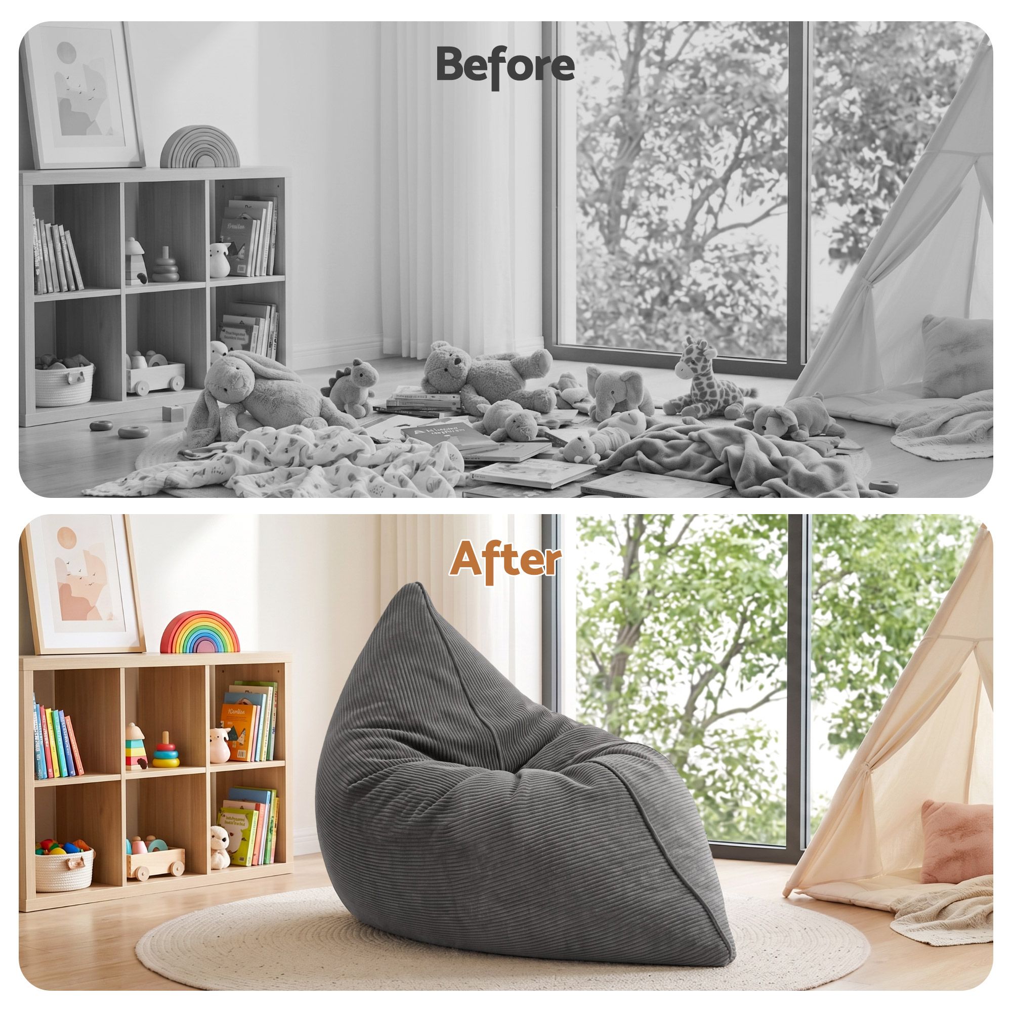 Artiss 3 in 1 Bean Bag Chair Cover (No Filler) Convertible Bean Bag for Adults