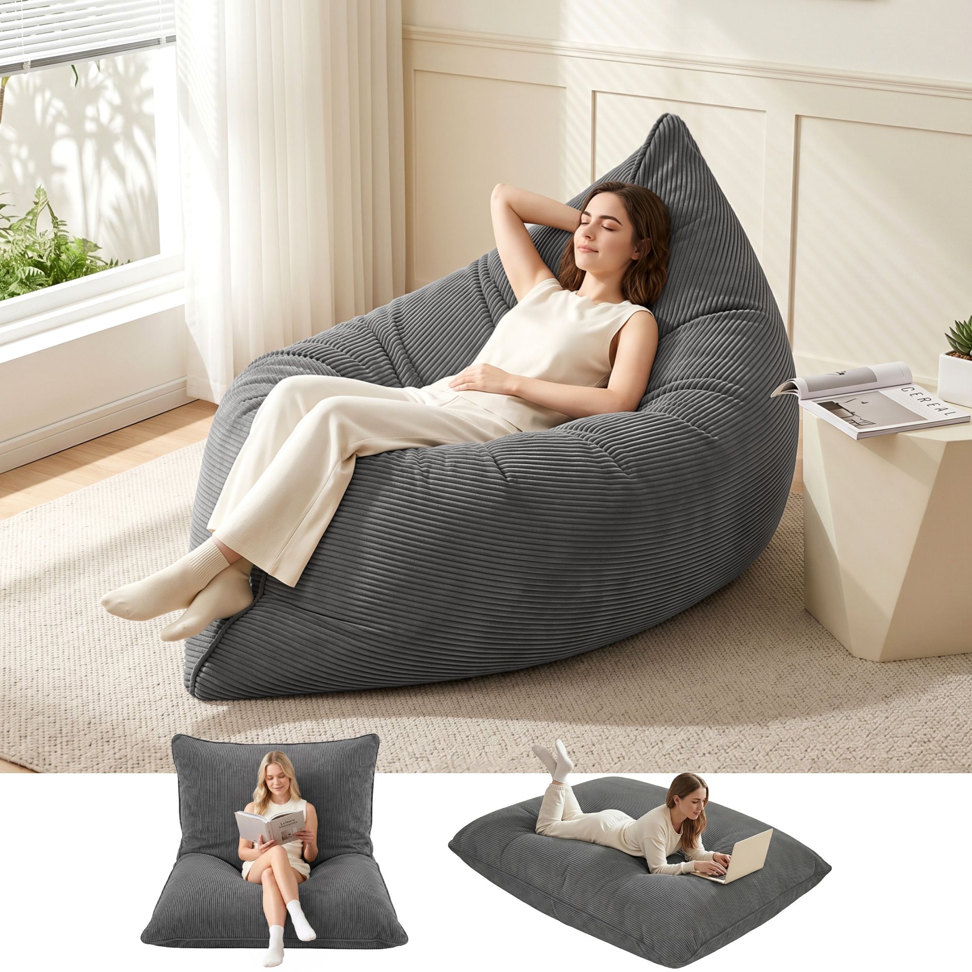 Artiss 3 in 1 Bean Bag Chair Cover (No Filler) Convertible Bean Bag for Adults