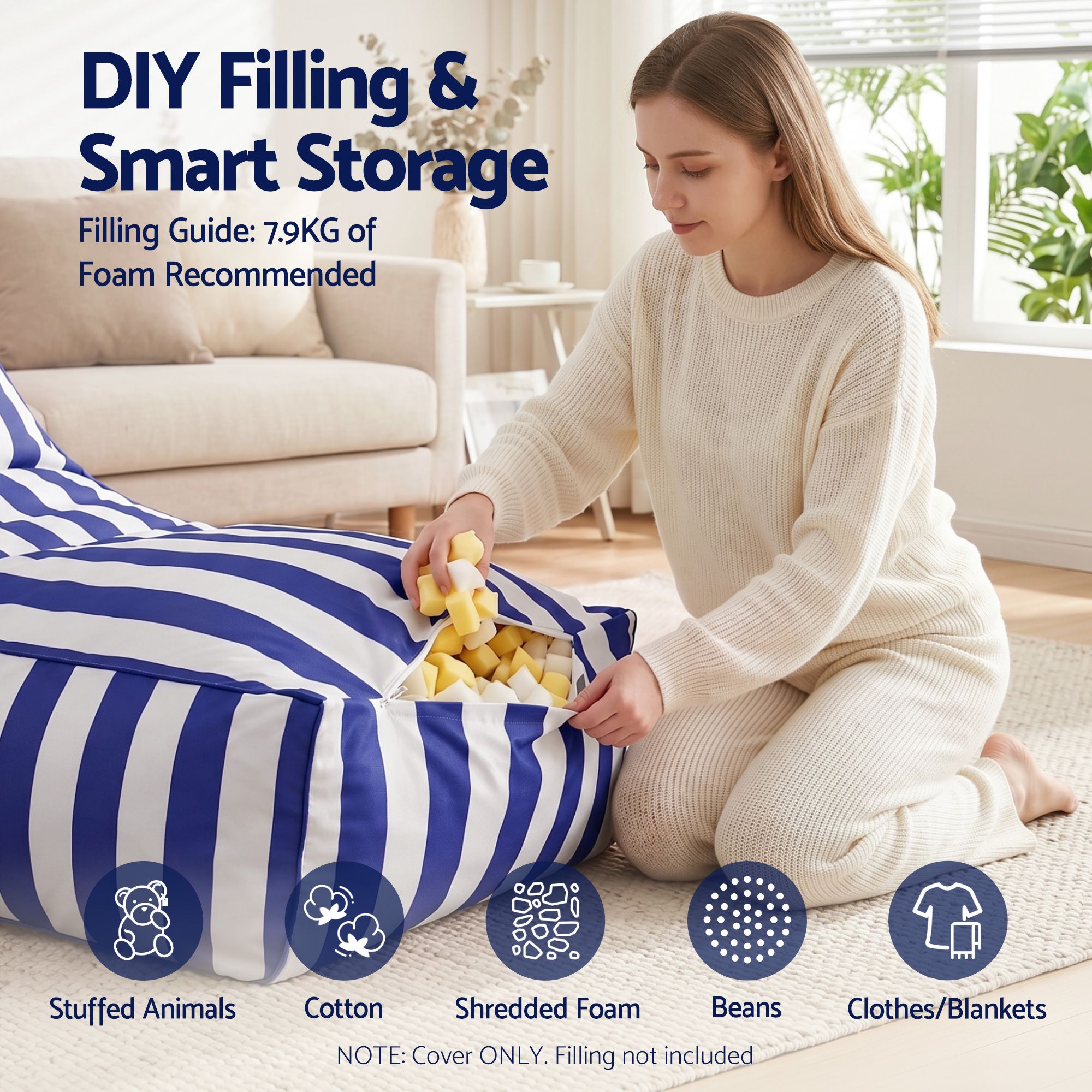 Artiss Outdoor Bean Bag Chair Cover (No Filler) Splash-Proof Beanbag Lounge Sofacover Stuffed Animal Storage Bean Bag Cover for Patio Poolside Relaxing