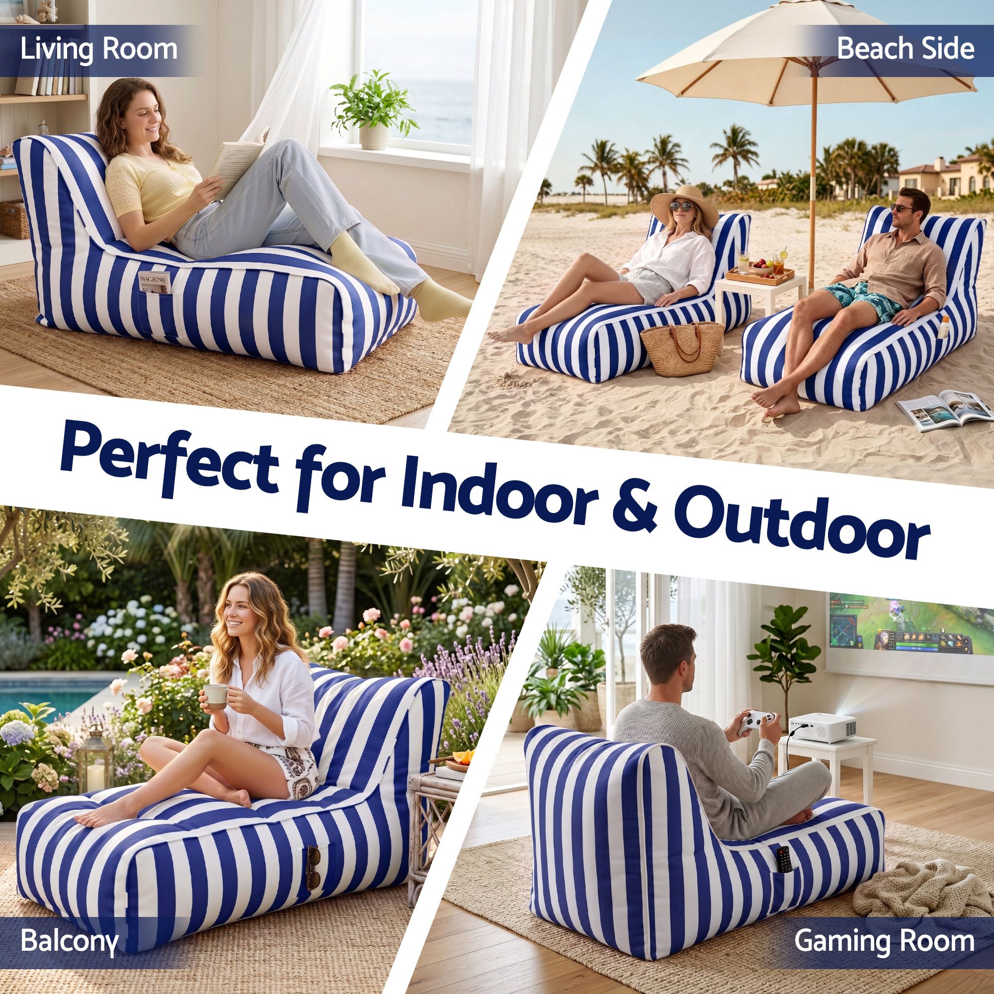 Artiss Outdoor Bean Bag Chair Cover (No Filler) Splash-Proof Beanbag Lounge Sofacover Stuffed Animal Storage Bean Bag Cover for Patio Poolside Relaxing