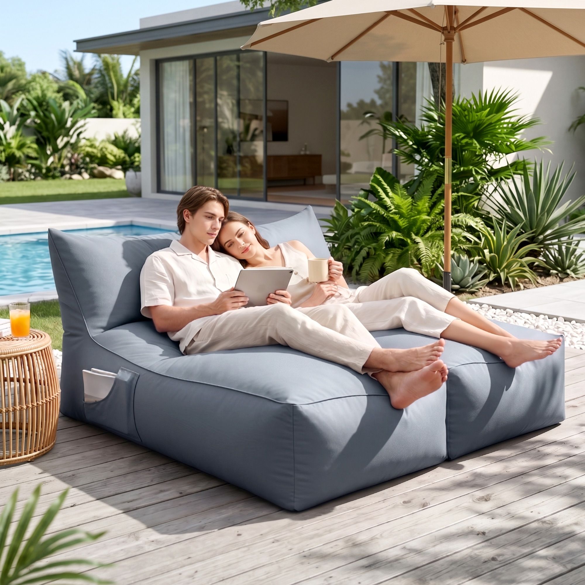 Artiss Outdoor Bean Bag Chair Cover (No Filler) 2 Seater Beanbag Lounge Sofacover Adults Splash-Proof Large Bean Bag Cover for Patio Poolside Relaxing Indoor