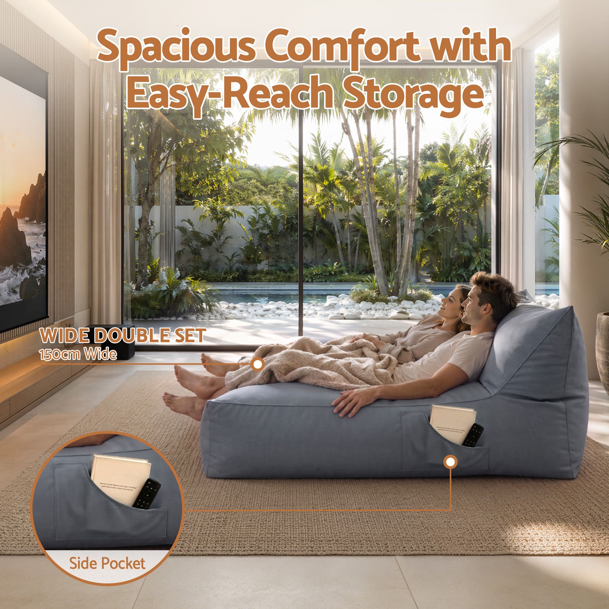 Artiss Outdoor Bean Bag Chair Cover (No Filler) 2 Seater Beanbag Lounge Sofacover Adults Splash-Proof Large Bean Bag Cover for Patio Poolside Relaxing Indoor