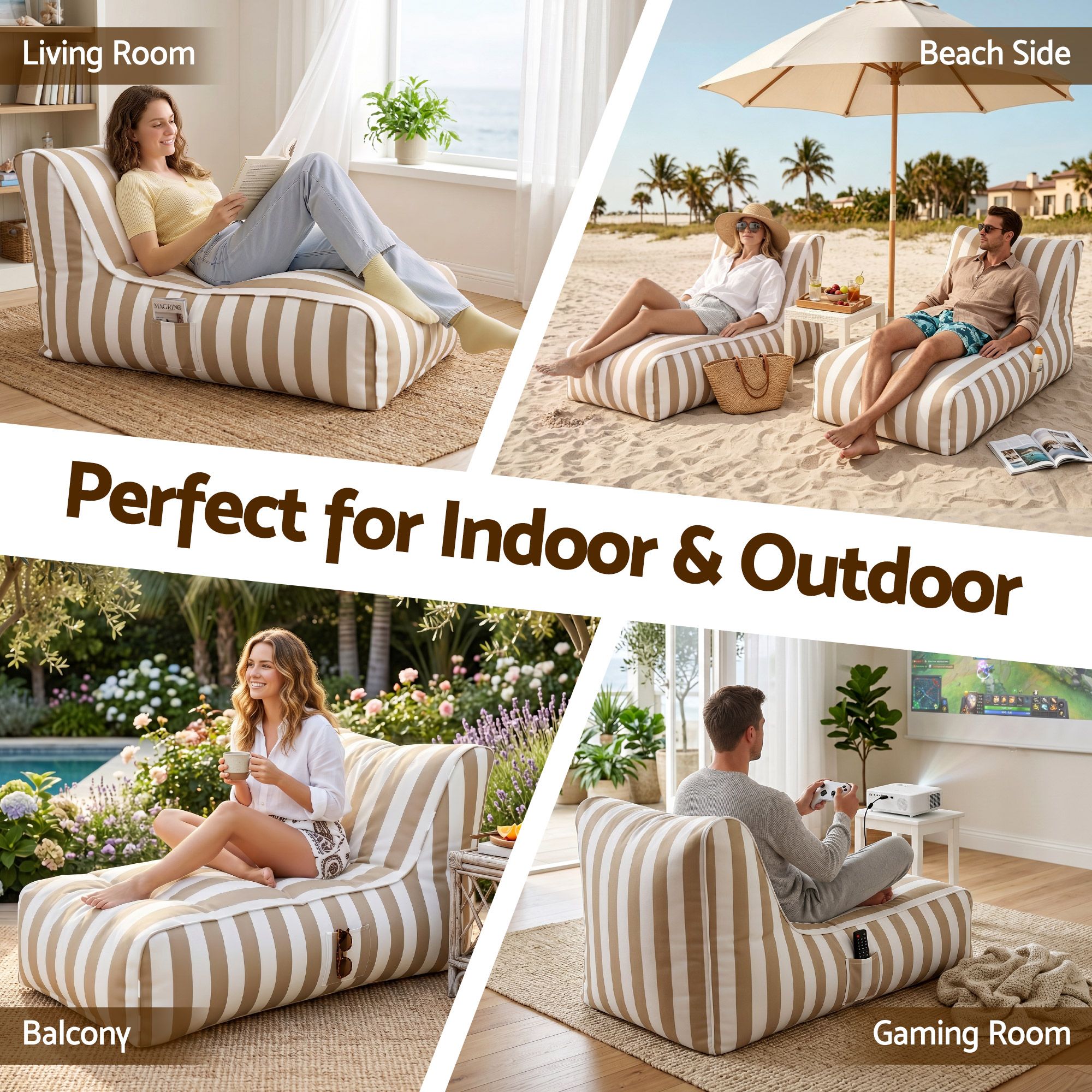 Artiss Outdoor Bean Bag Chair Cover (No Filler) Splash-Proof Beanbag Lounge Sofacover Stuffed Animal Storage Bean Bag Cover for Patio Poolside Relaxing
