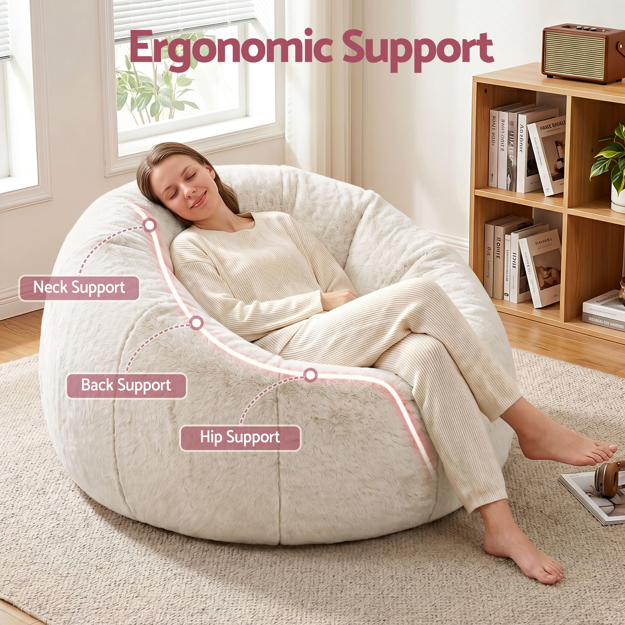 Artiss Bean Bag Chair Cover (No Filler) Soft Faux Fur Beanbag Cover Large Round Stuffed Animal Storage Bean Bag Cover Washable Lazy Sofa Cover for Adults Kids Teens
