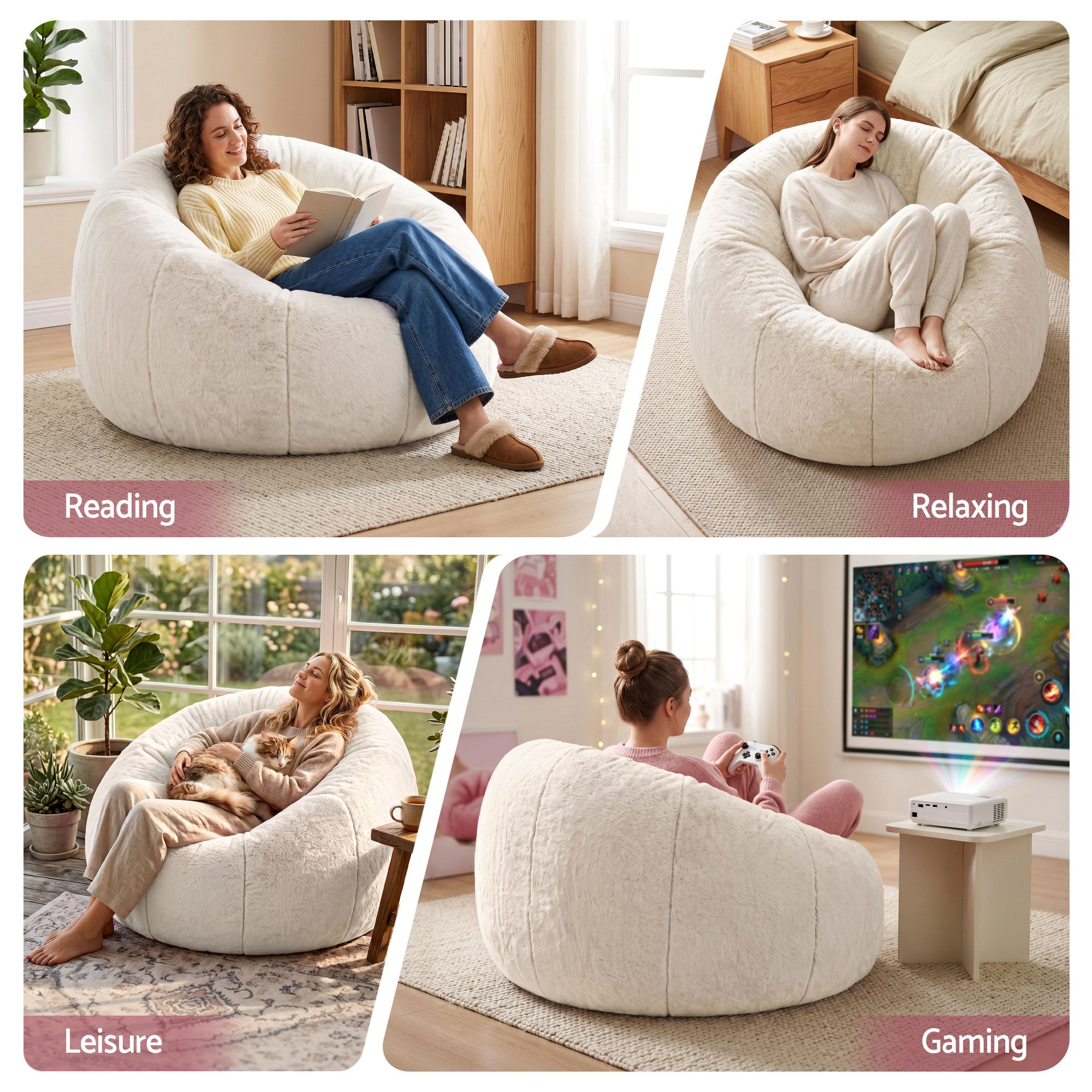 Artiss Bean Bag Chair Cover (No Filler) Soft Faux Fur Beanbag Cover Large Round Stuffed Animal Storage Bean Bag Cover Washable Lazy Sofa Cover for Adults Kids Teens