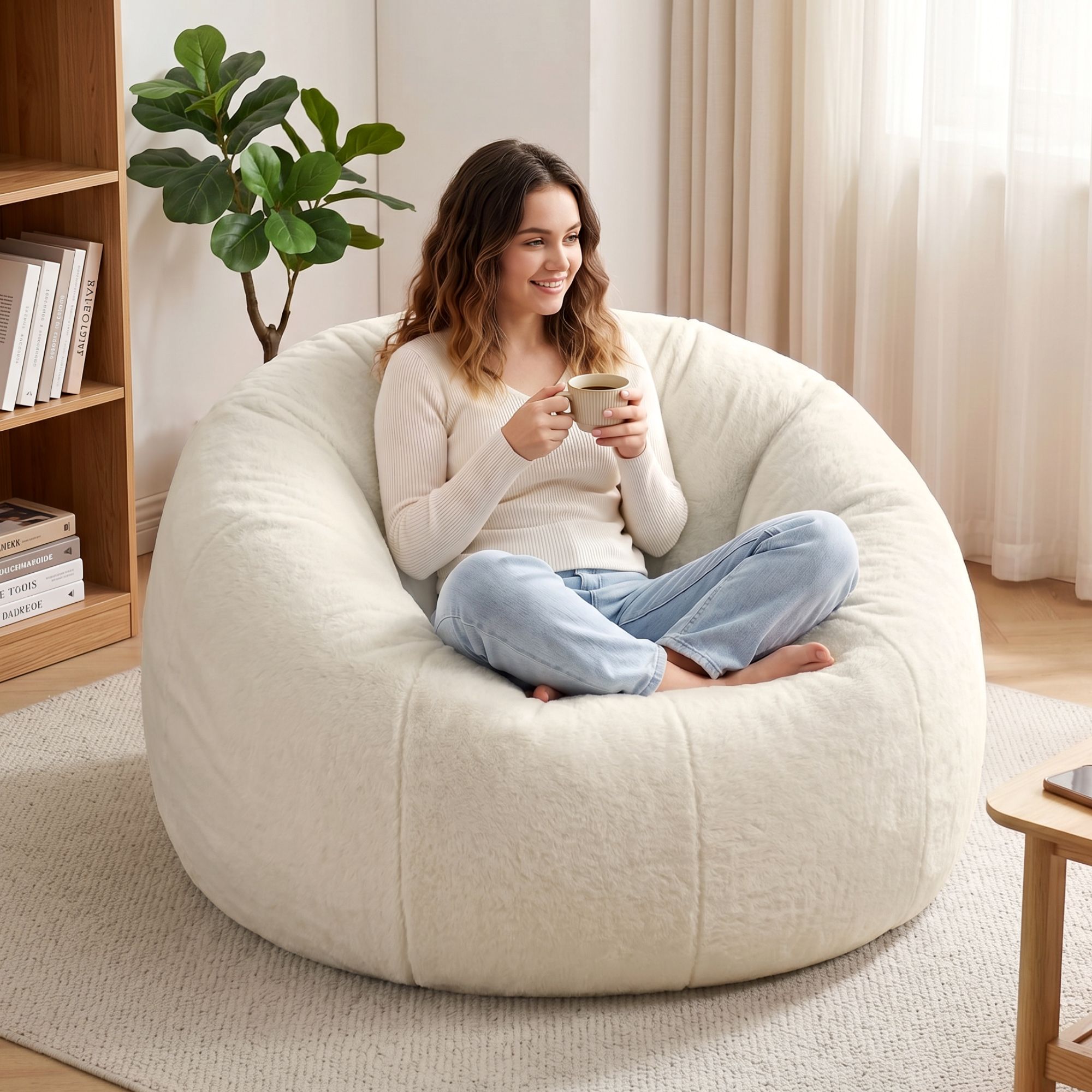 Artiss Bean Bag Chair Cover (No Filler) Soft Faux Fur Beanbag Cover Large Round Stuffed Animal Storage Bean Bag Cover Washable Lazy Sofa Cover for Adults Kids Teens