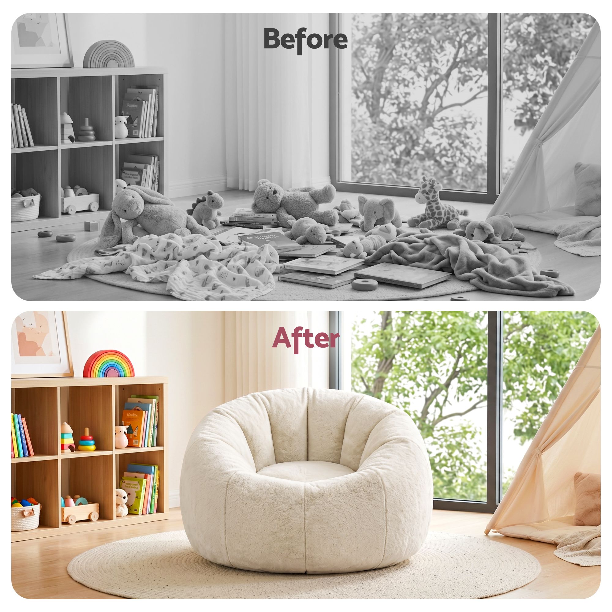 Artiss Bean Bag Chair Cover (No Filler) Soft Faux Fur Beanbag Cover Large Round Stuffed Animal Storage Bean Bag Cover Washable Lazy Sofa Cover for Adults Kids Teens