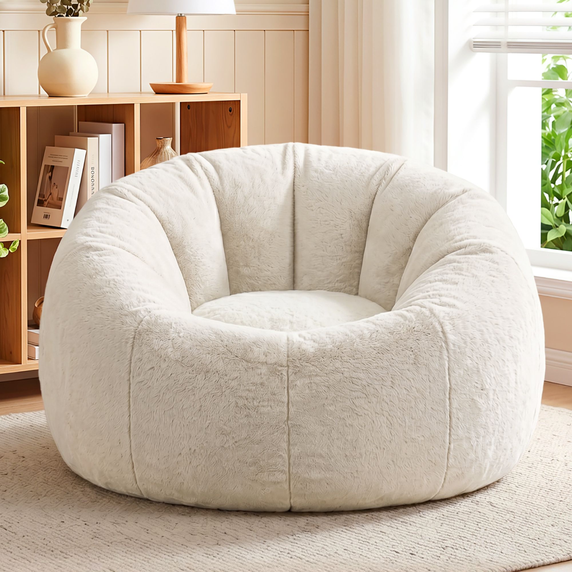Artiss Bean Bag Chair Cover (No Filler) Soft Faux Fur Beanbag Cover Large Round Stuffed Animal Storage Bean Bag Cover Washable Lazy Sofa Cover for Adults Kids Teens