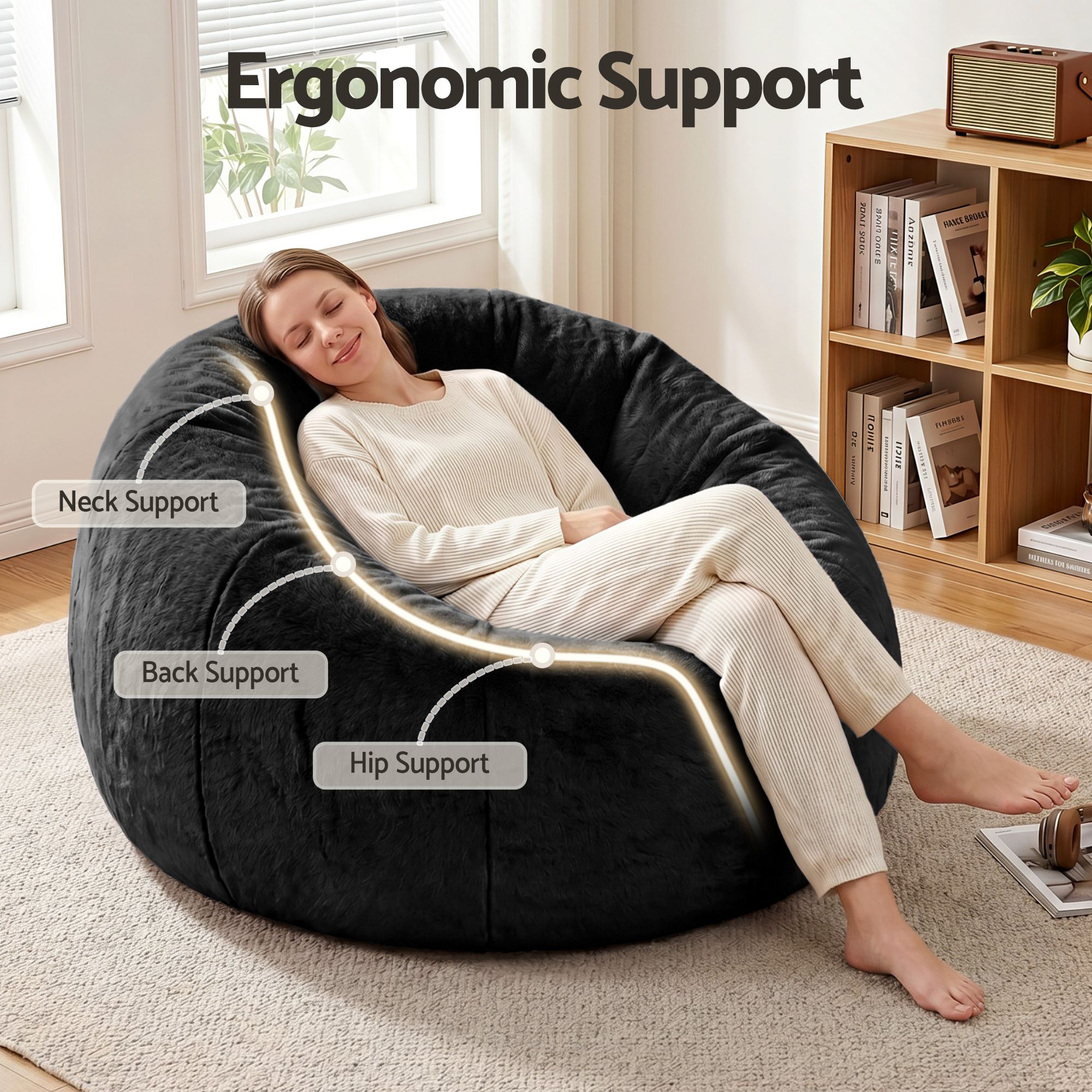 Artiss Bean Bag Chair Cover (No Filler) Soft Faux Fur Beanbag Cover Large Round Stuffed Animal Storage Bean Bag Cover Washable Lazy Sofa Cover for Adults Kids Teens