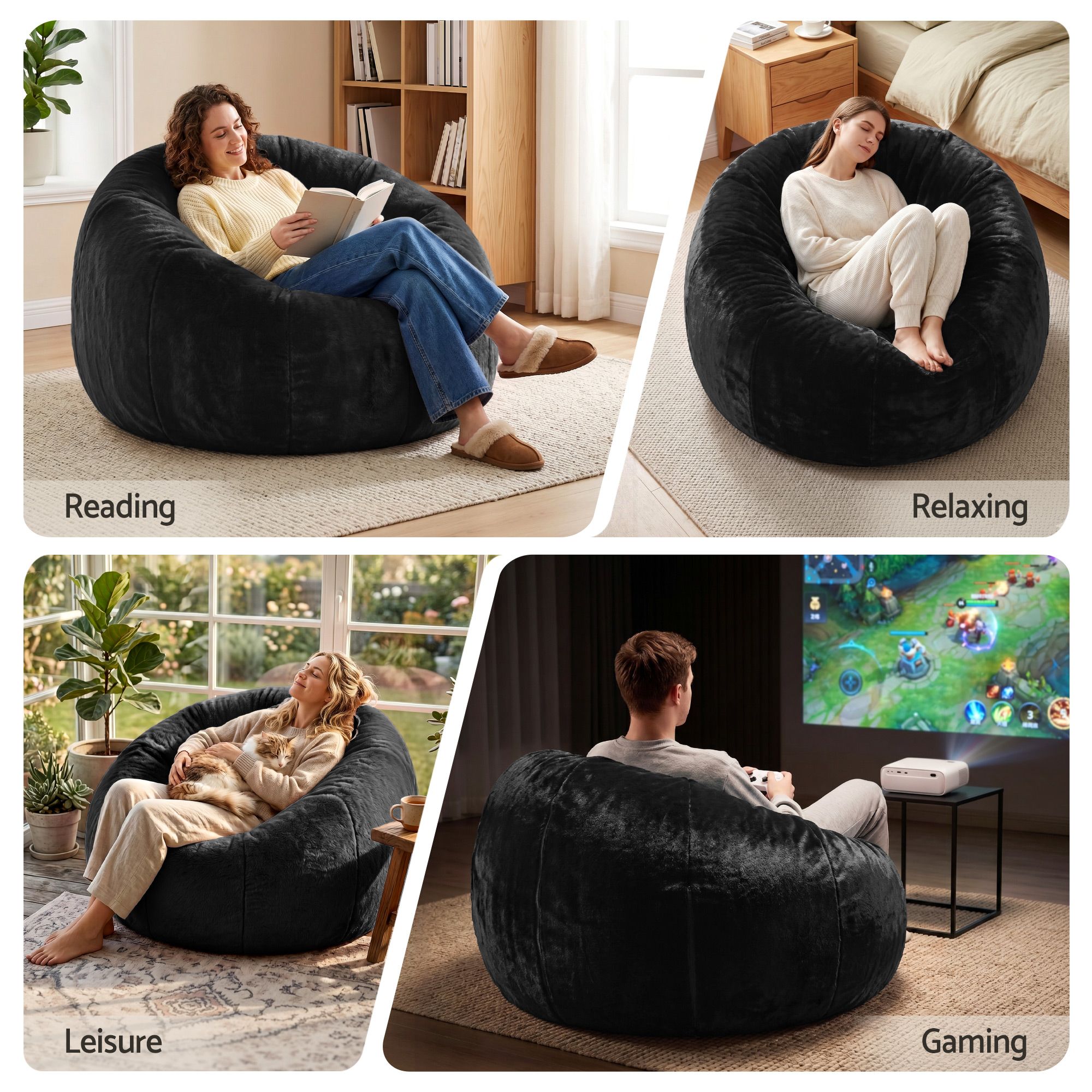 Artiss Bean Bag Chair Cover (No Filler) Soft Faux Fur Beanbag Cover Large Round Stuffed Animal Storage Bean Bag Cover Washable Lazy Sofa Cover for Adults Kids Teens