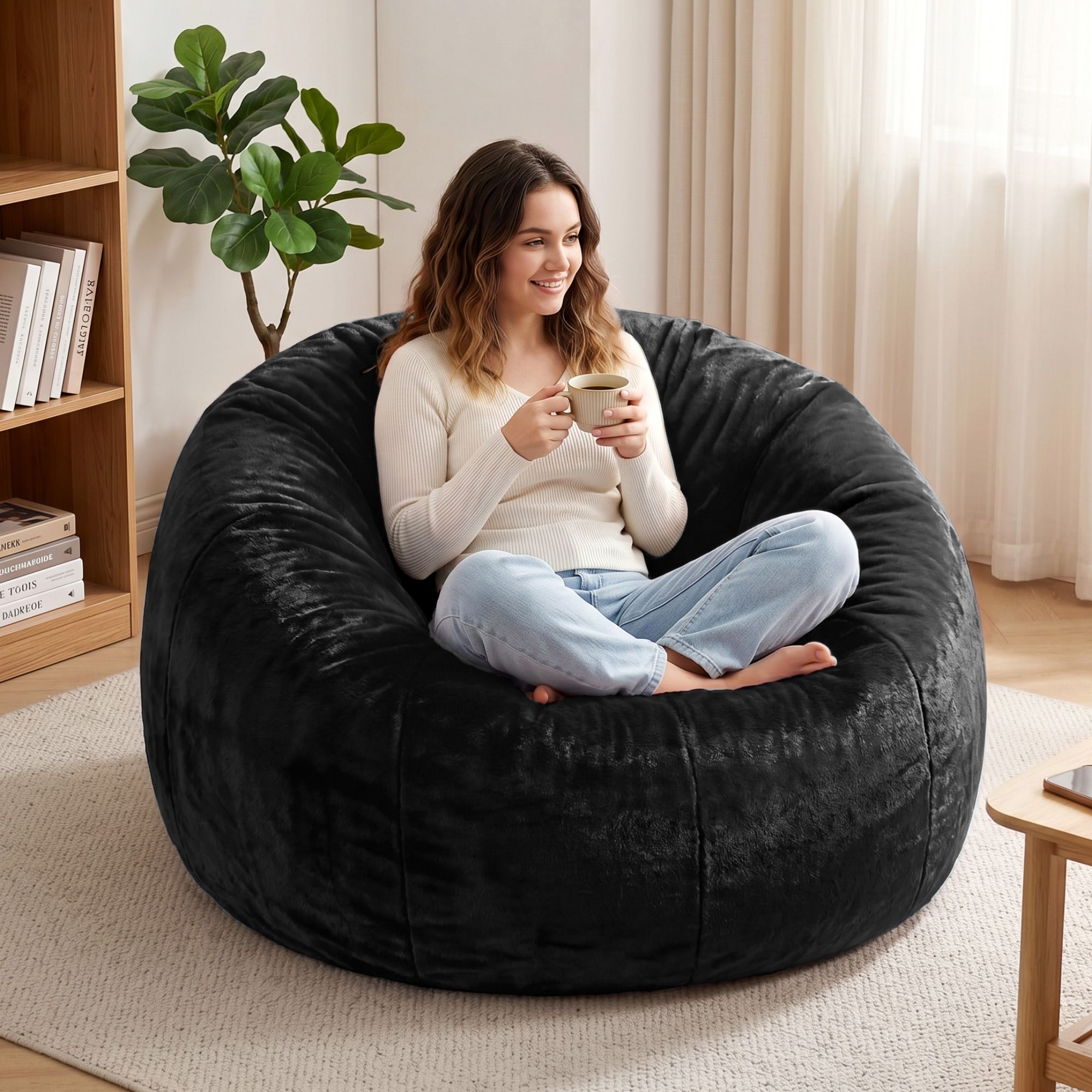 Artiss Bean Bag Chair Cover (No Filler) Soft Faux Fur Beanbag Cover Large Round Stuffed Animal Storage Bean Bag Cover Washable Lazy Sofa Cover for Adults Kids Teens