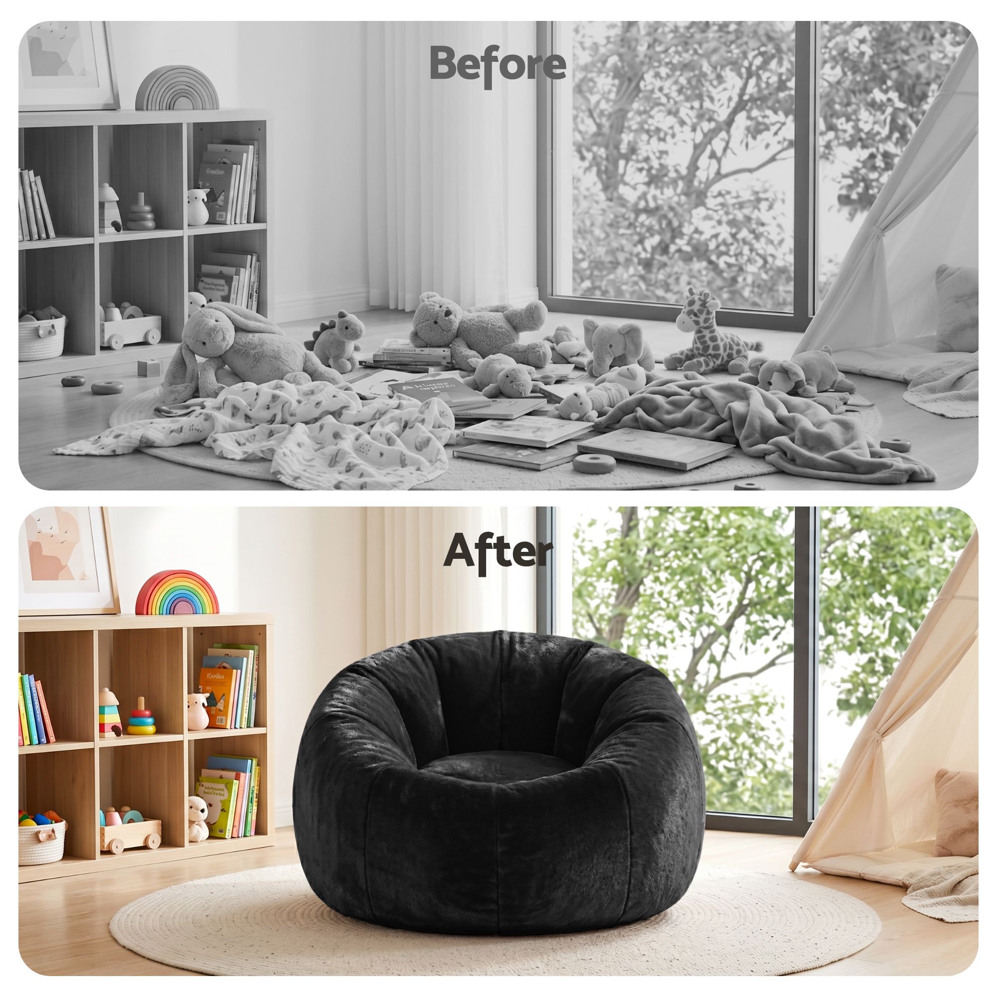 Artiss Bean Bag Chair Cover (No Filler) Soft Faux Fur Beanbag Cover Large Round Stuffed Animal Storage Bean Bag Cover Washable Lazy Sofa Cover for Adults Kids Teens