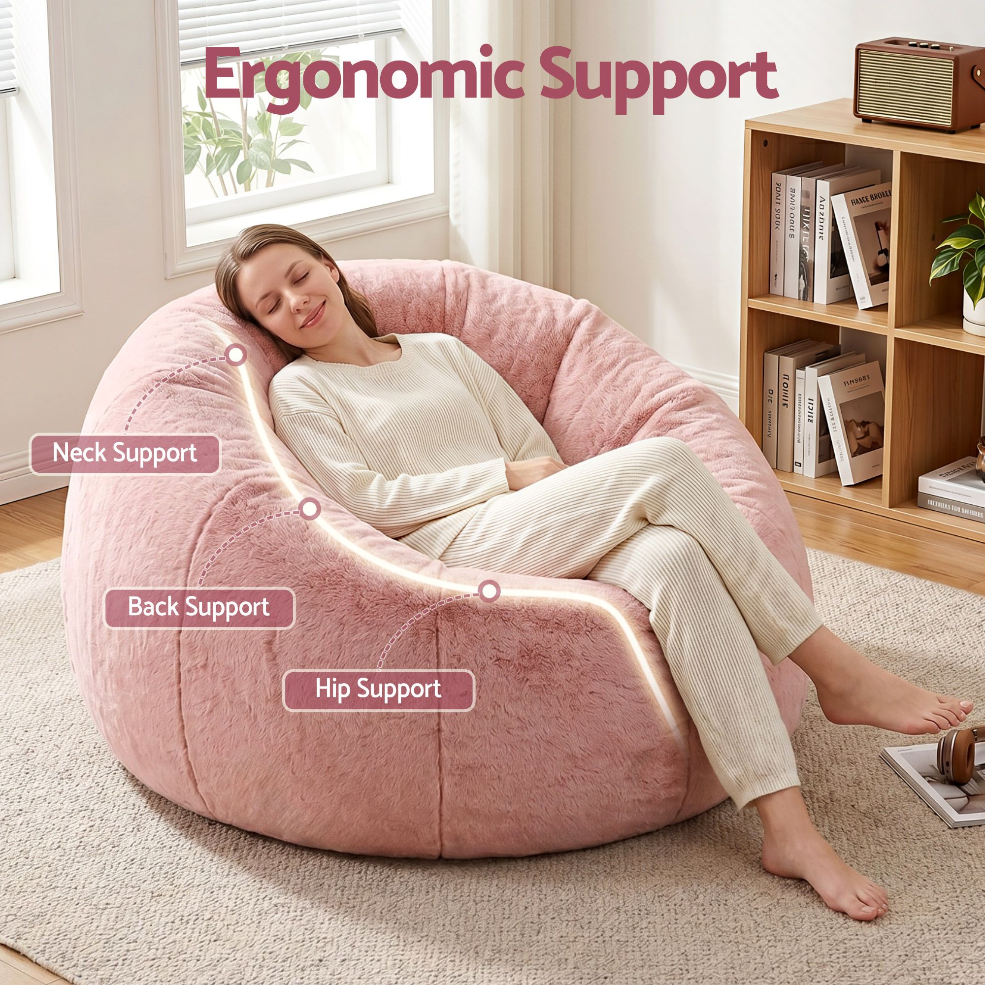 Artiss Bean Bag Chair Cover (No Filler) Soft Faux Fur Beanbag Cover Large Round Stuffed Animal Storage Bean Bag Cover Washable Lazy Sofa Cover for Adults Kids Teens