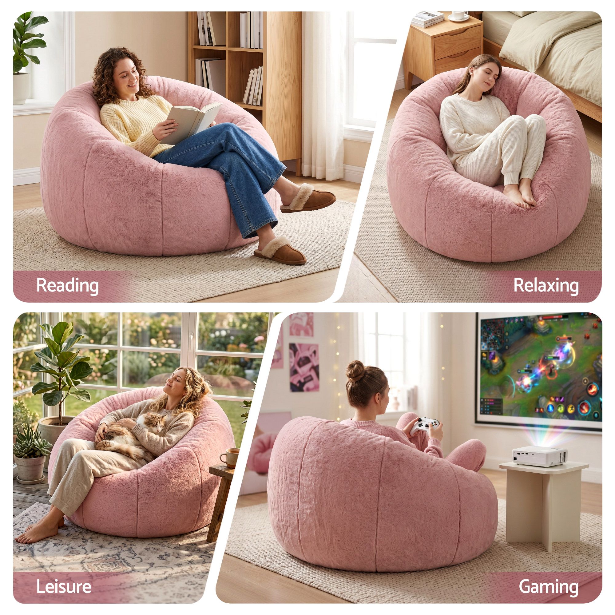 Artiss Bean Bag Chair Cover (No Filler) Soft Faux Fur Beanbag Cover Large Round Stuffed Animal Storage Bean Bag Cover Washable Lazy Sofa Cover for Adults Kids Teens