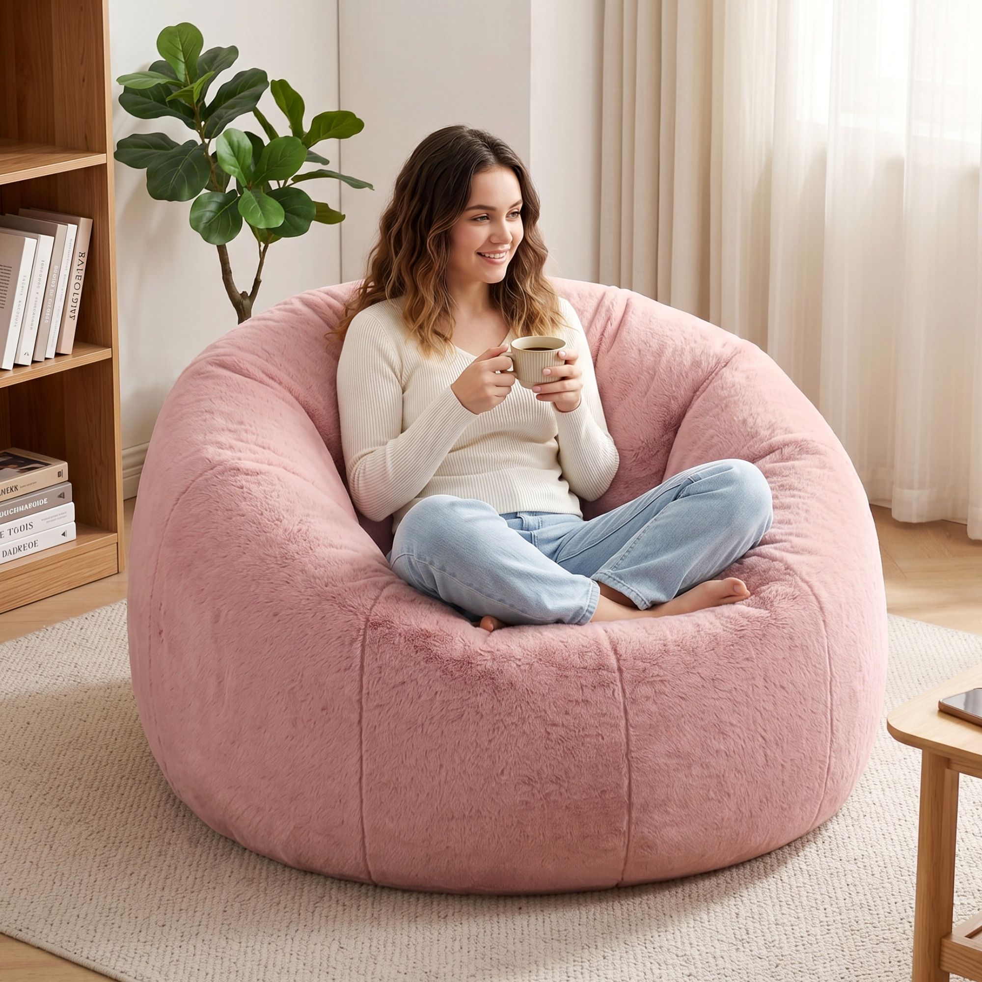 Artiss Bean Bag Chair Cover (No Filler) Soft Faux Fur Beanbag Cover Large Round Stuffed Animal Storage Bean Bag Cover Washable Lazy Sofa Cover for Adults Kids Teens