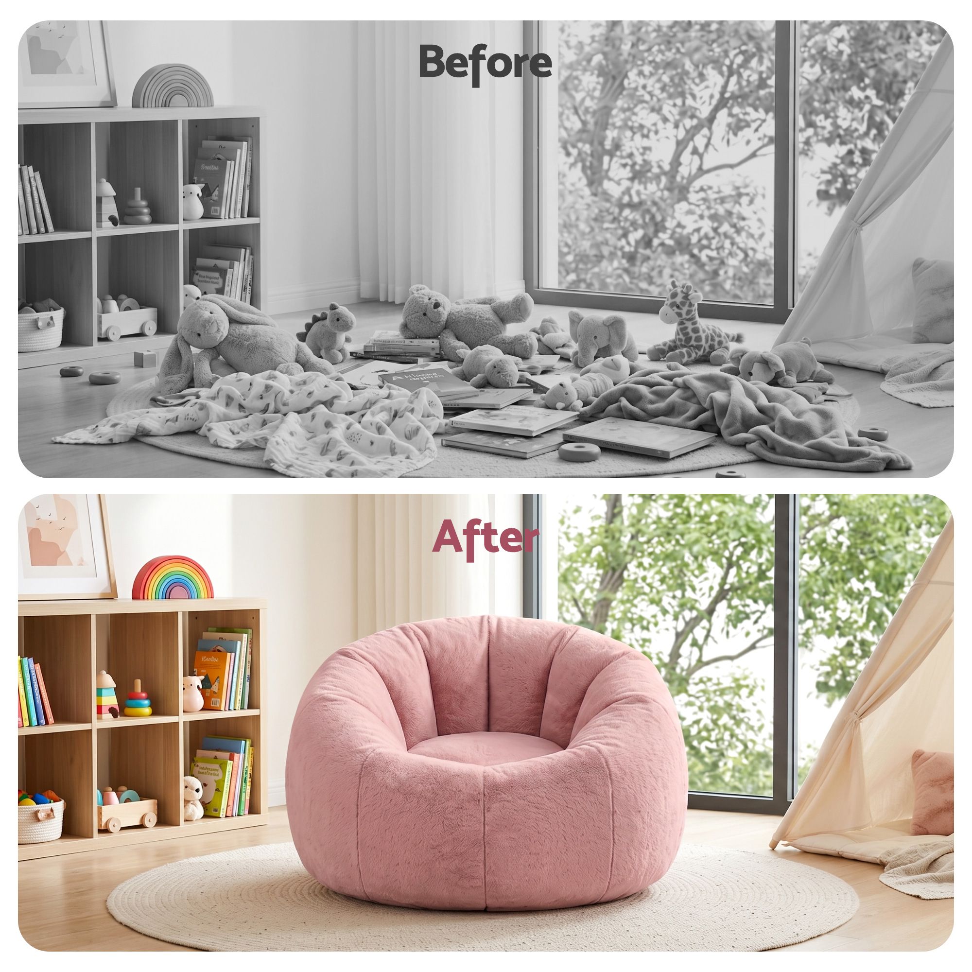 Artiss Bean Bag Chair Cover (No Filler) Soft Faux Fur Beanbag Cover Large Round Stuffed Animal Storage Bean Bag Cover Washable Lazy Sofa Cover for Adults Kids Teens