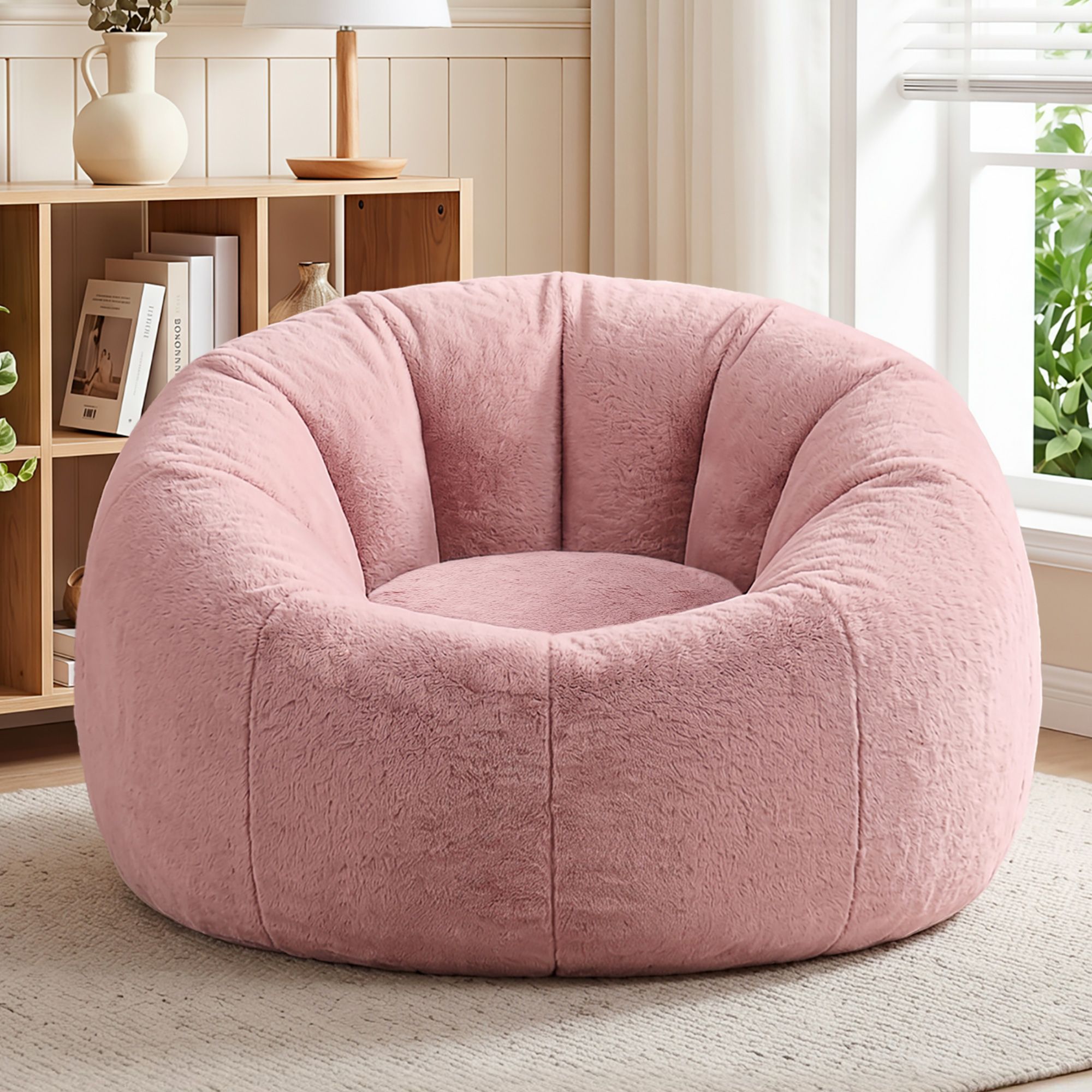 Artiss Bean Bag Chair Cover (No Filler) Soft Faux Fur Beanbag Cover Large Round Stuffed Animal Storage Bean Bag Cover Washable Lazy Sofa Cover for Adults Kids Teens
