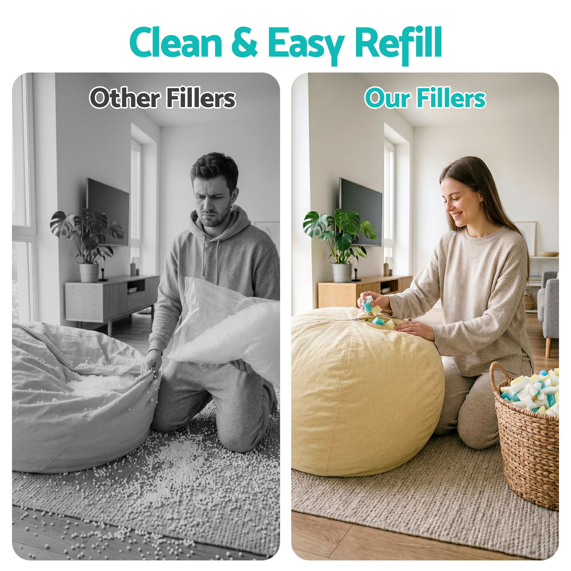 Artiss 5lbs (2.2KG) Bean Bag Filler Shredded Memory Foam Filling High Density Soft Pillow Stuffing for Bean Bag Chair