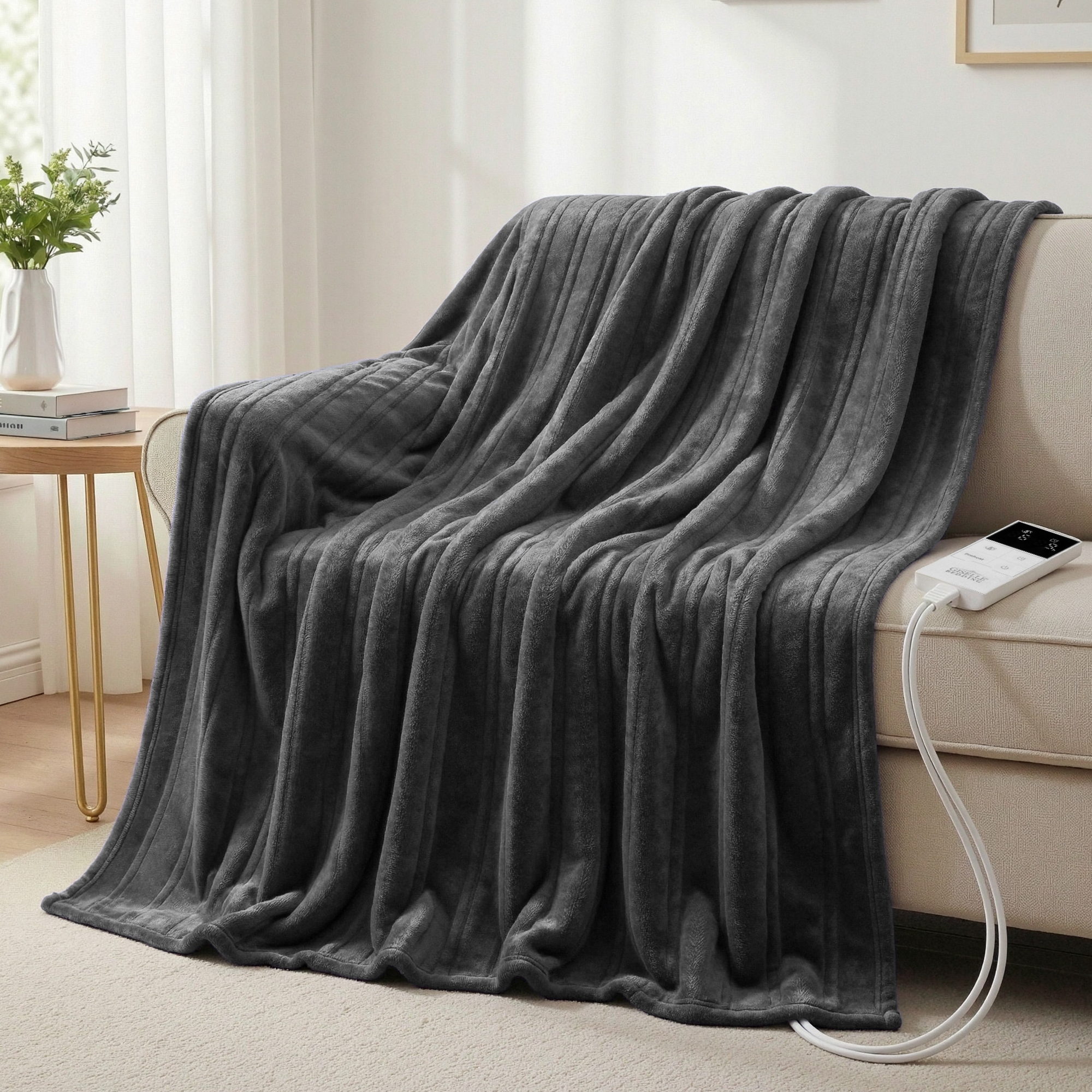 Giselle Electric Throw Rug Double Size 200x180cm Coral Fleece Heated Blanket Grey Giselle Electric Throw Rug Double Size 200x180cm Coral Fleece Heated Blanket Grey