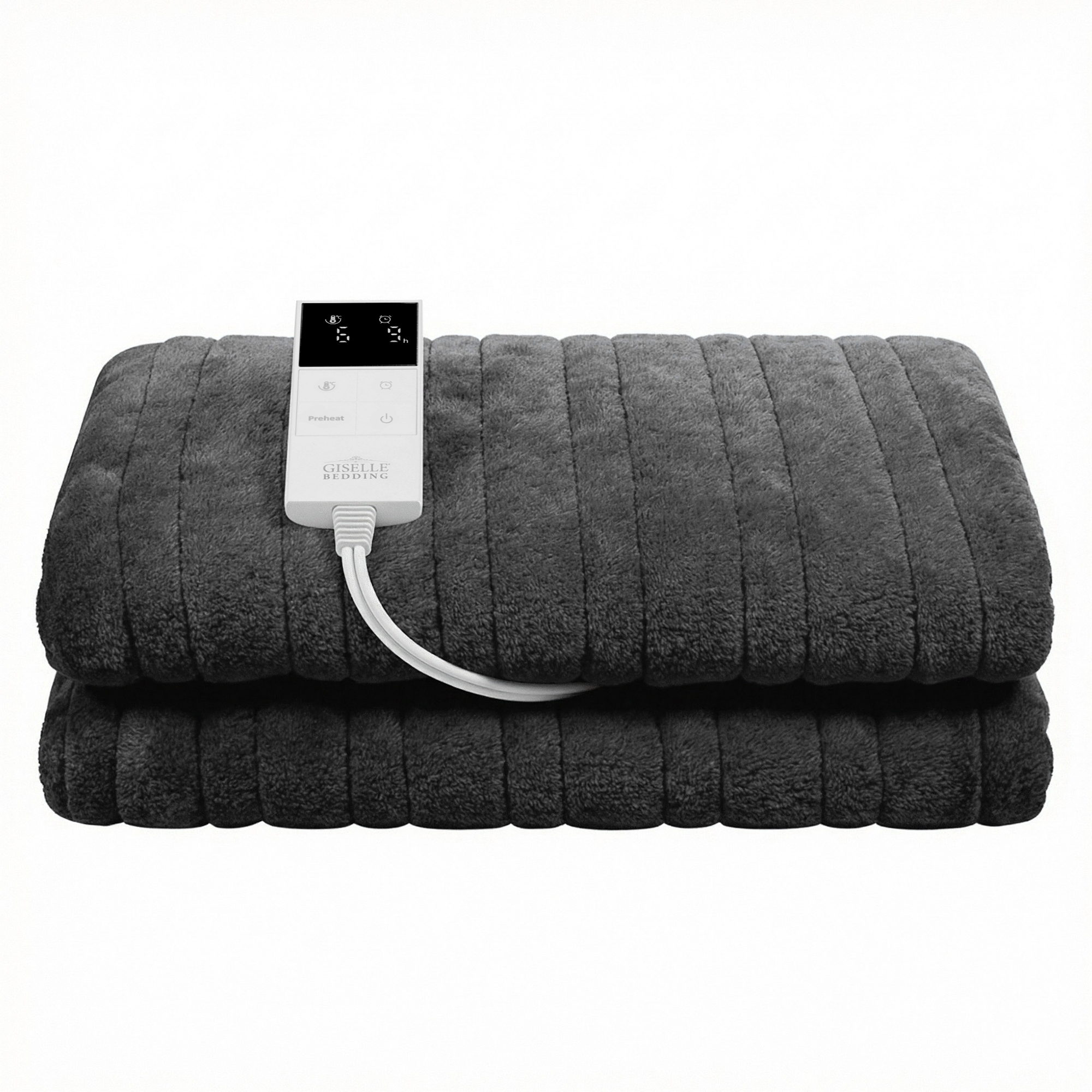 Giselle Electric Throw Rug Double Size 200x180cm Coral Fleece Heated Blanket Grey