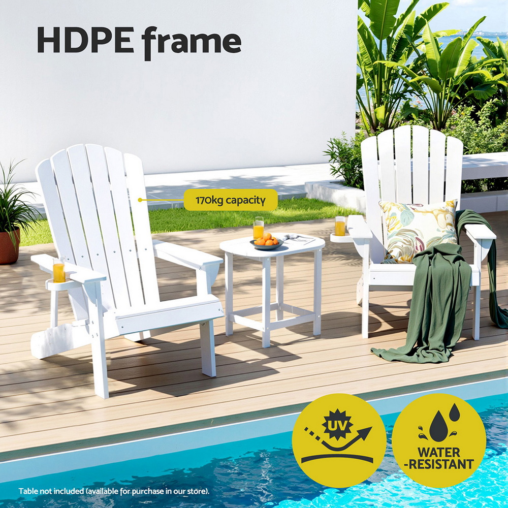 Gardeon Outdoor Chairs HDPE Adirondack Beach Chair Sun Lounge Patio Furniture Garden white