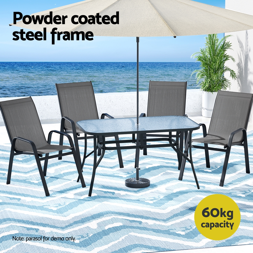 Gardeon 5PC Outdoor Dining Set Table and Chairs Patio Furniture Bistro Set Garden Grey