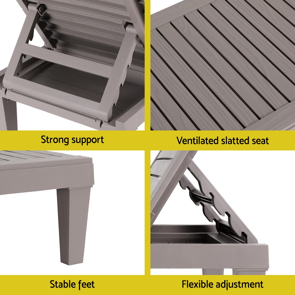 Gardeon Sun Lounge Adjustable Recliner Patio Outdoor Furniture Lightweight Grey