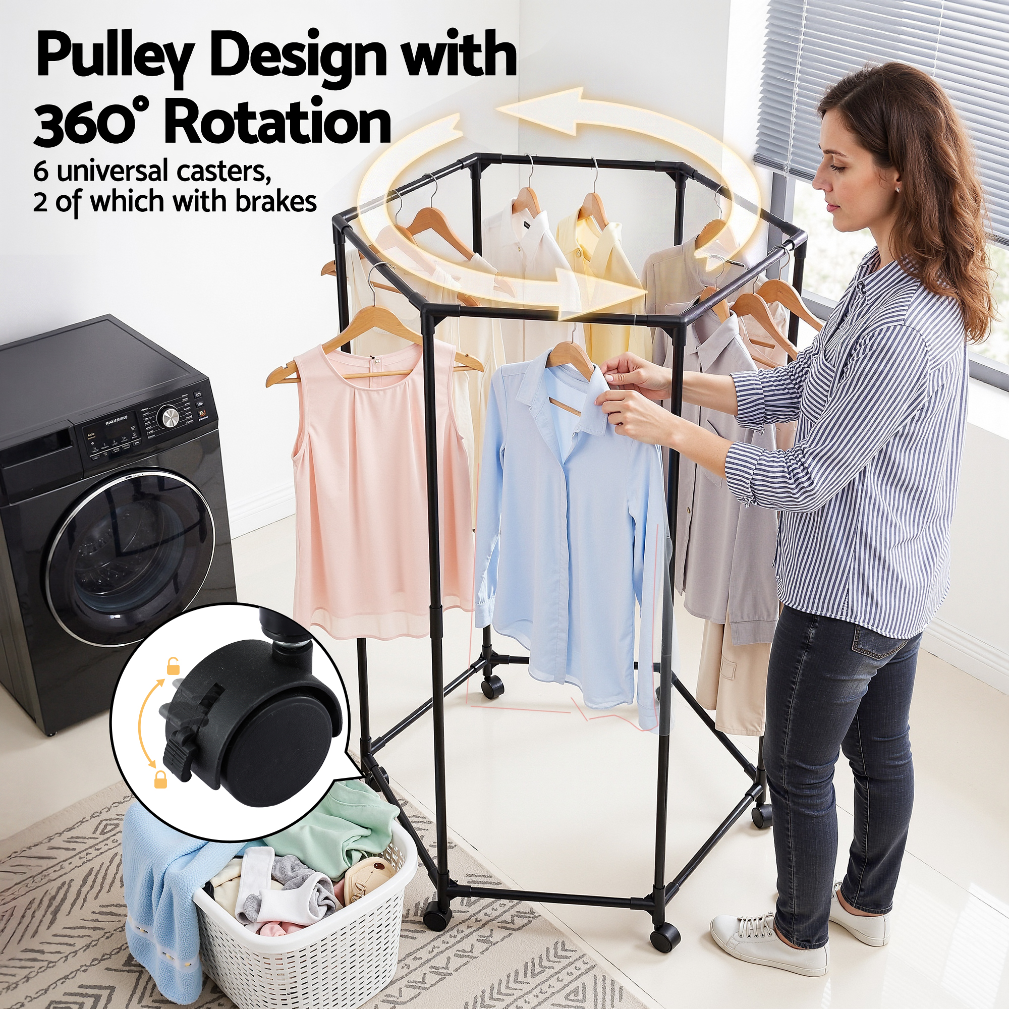 Artiss Clothes Rack Airer Rail Coat Stand Wheels 6 Rods