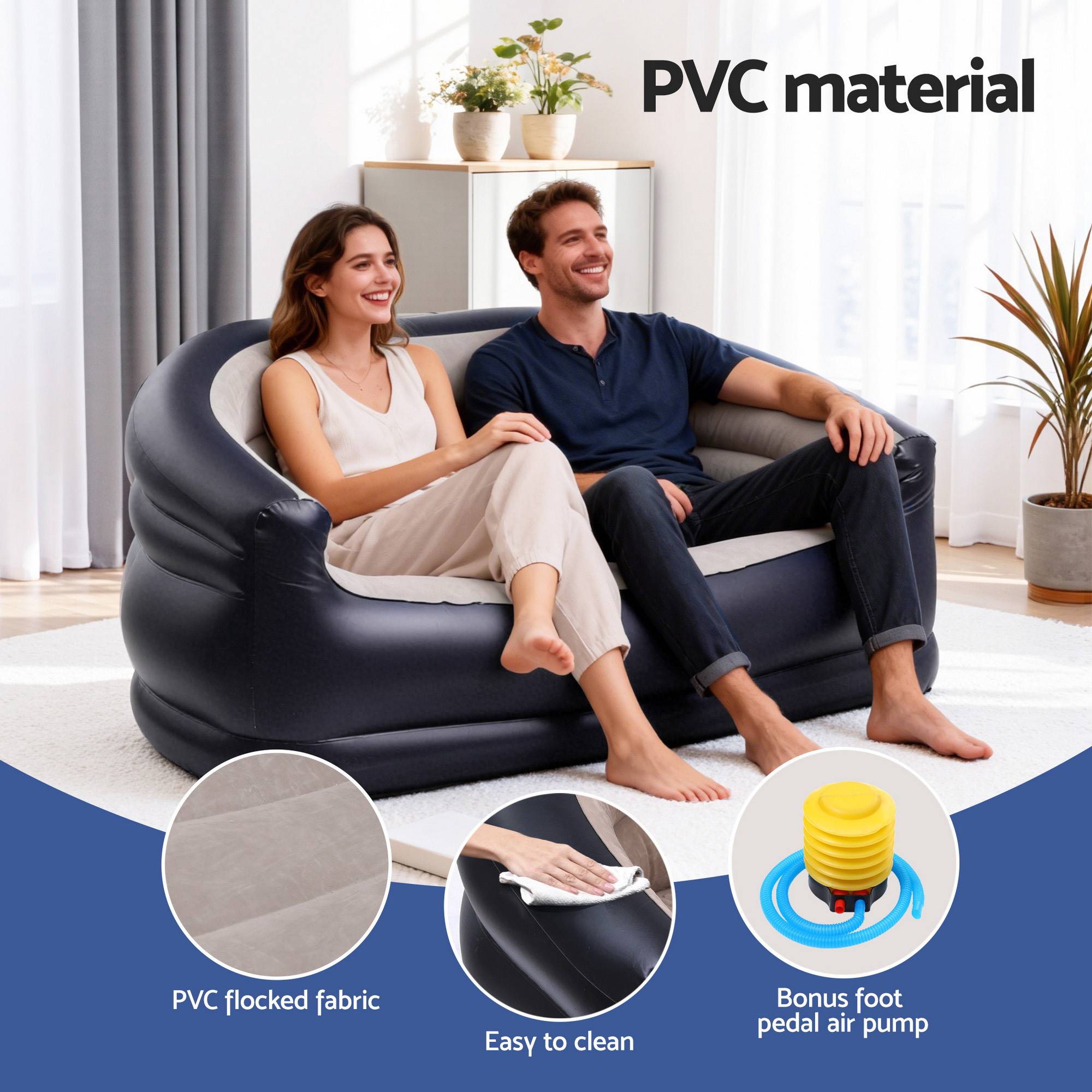 Gardeon Outdoor Air Sofa Inflatable Couch Two-Seater Lounge Chair with Pump Blow Up Couches for Camping