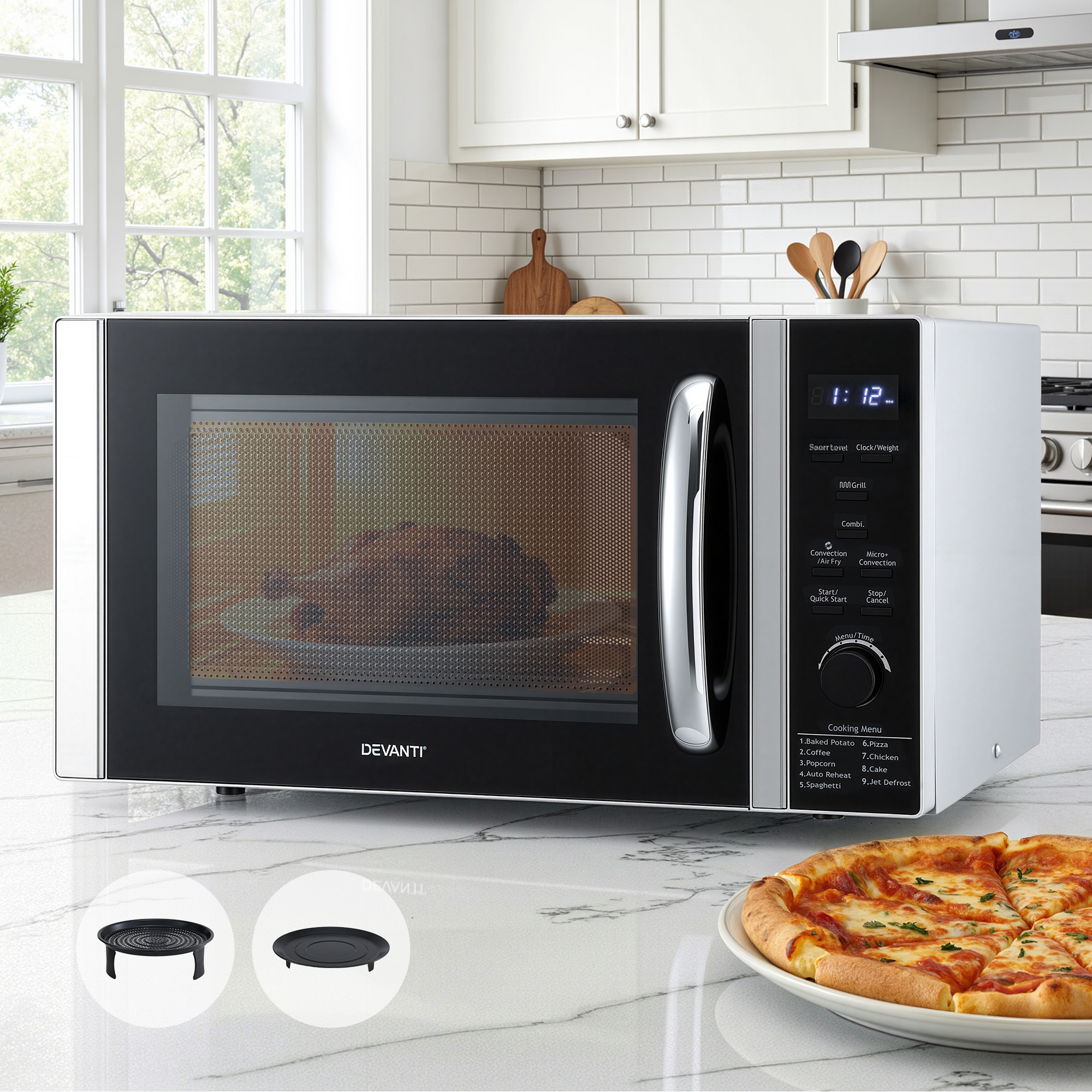 Devanti 30L Microwave Oven 4-IN-1 Air Fryer Convection Grill