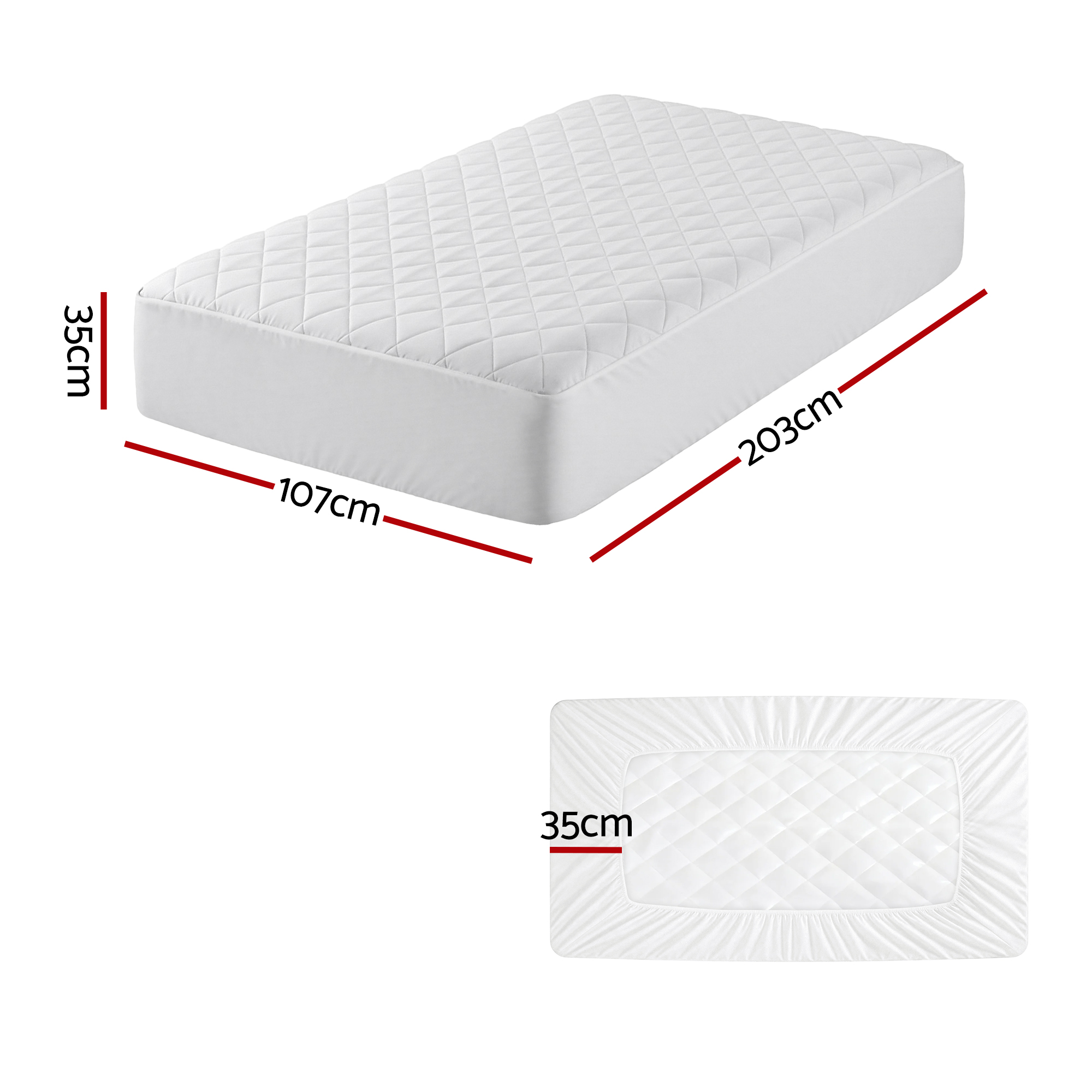 Giselle Waterproof Mattress Protector 100% Cotton Quilted Fitted Cover King Single