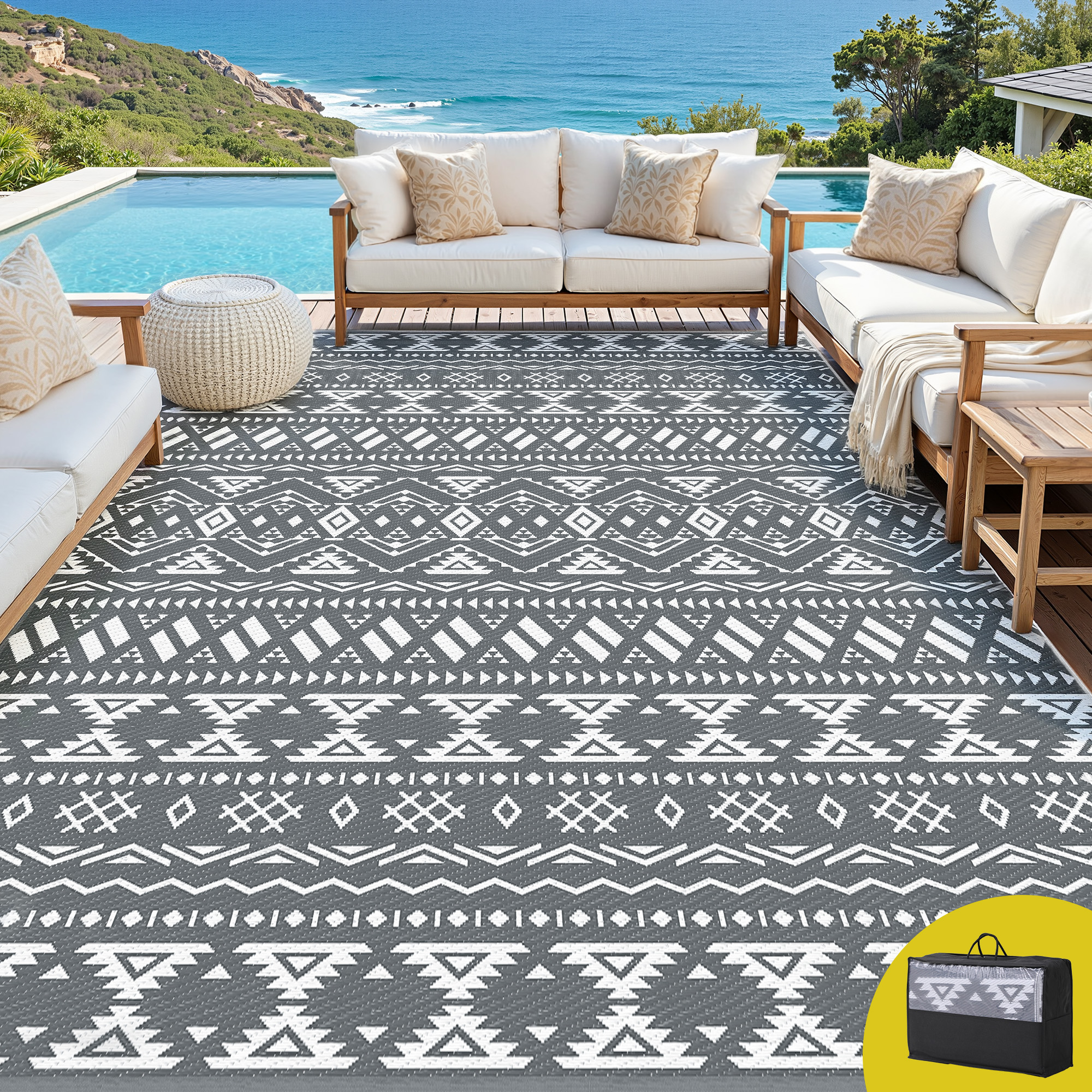 Gardeon Outdoor Rugs 274x366cm Large Carpet Reversible Area Mat PP Dual-Sided Patio Rug Bohemian Gardeon Outdoor Rugs 274x366cm Large Carpet Reversible Area Mat PP Dual-Sided Patio Rug Bohemian