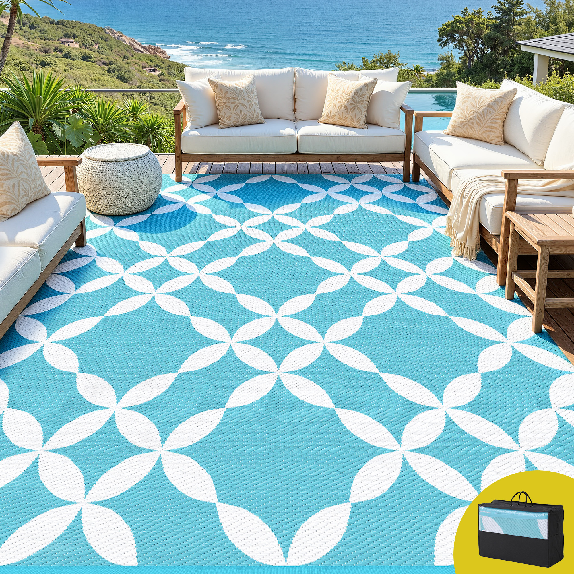 Gardeon Outdoor Rugs 274x366cm Large Carpet Reversible Area Mat PP Dual-Sided Patio Rug Light Blue Gardeon Outdoor Rugs 274x366cm Large Carpet Reversible Area Mat PP Dual-Sided Patio Rug Light Blue