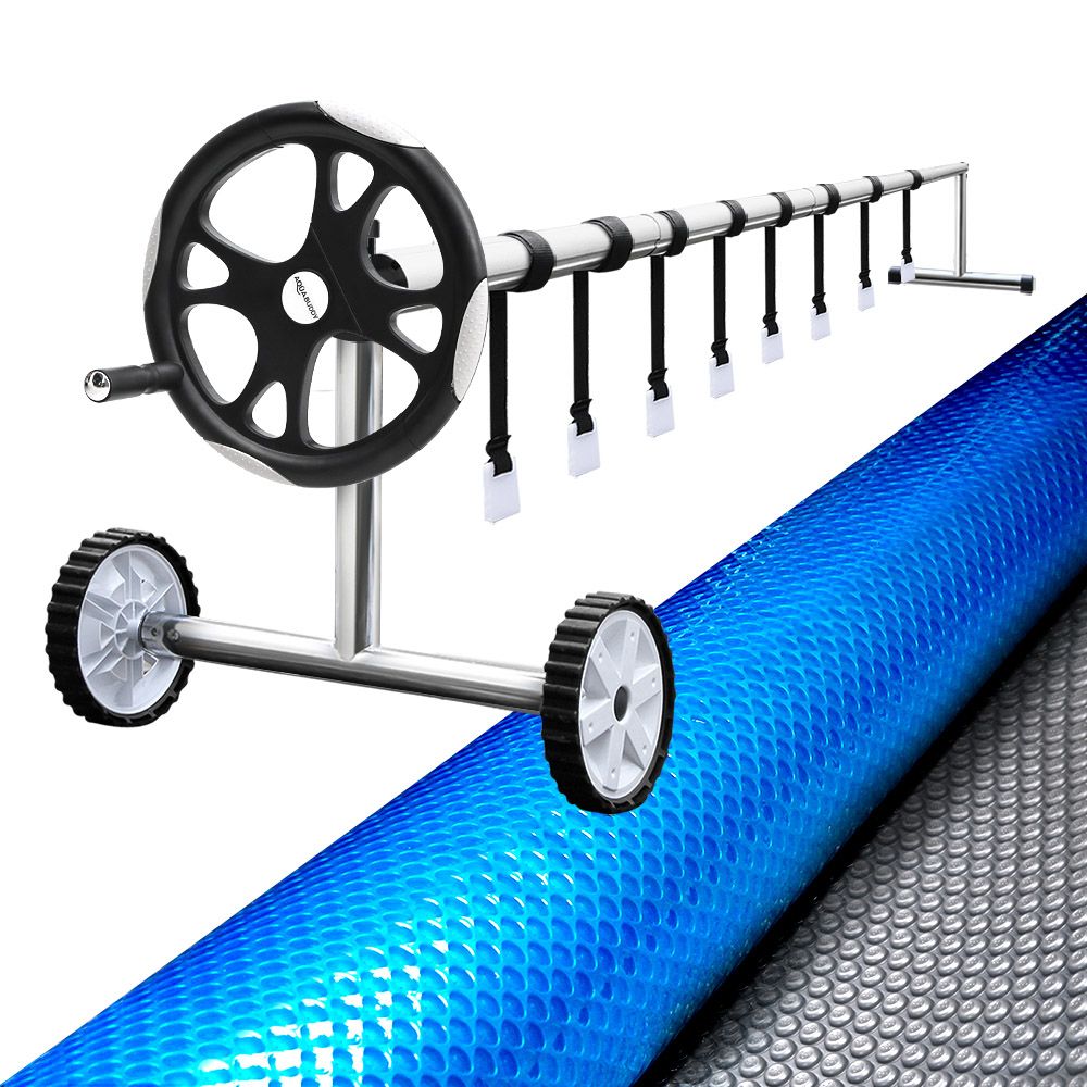 Aquabuddy Pool Cover 6.5x3m 400 Micron Silver Swimming Pool Solar Blanket 5.5m Roller