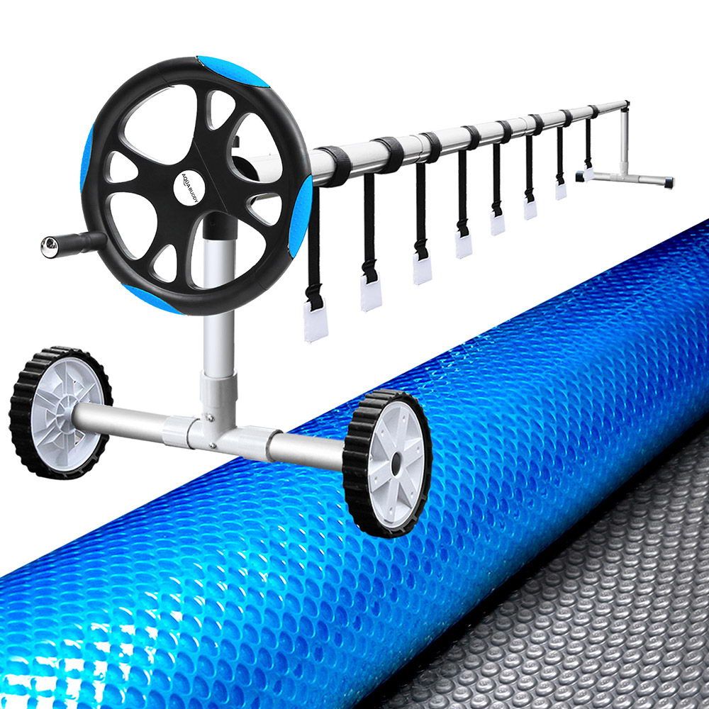 Aquabuddy Pool Cover 8x4.2m 400 Micron Swimming Pool Solar Blanket 5.5m Blue Roller