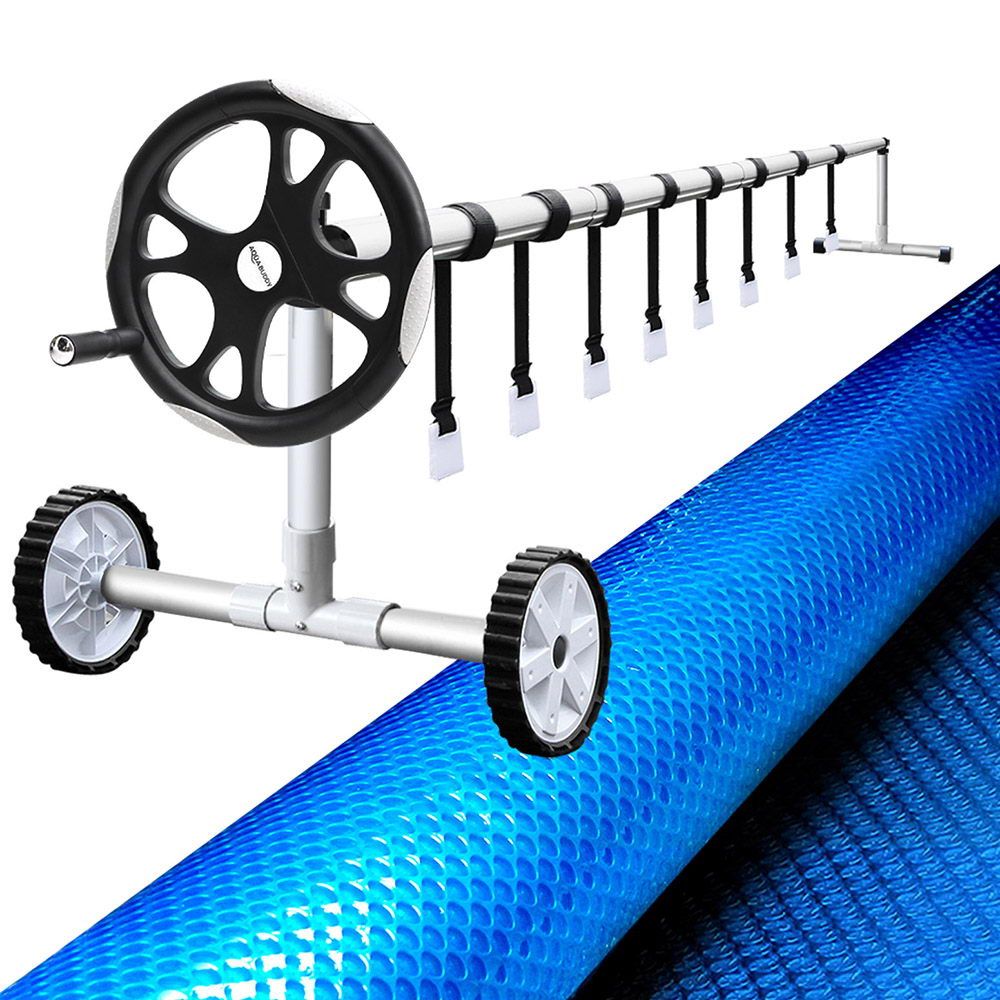 Aquabuddy Pool Cover 500 Micron 9.5x5m Blue Swimming Pool Solar Blanket 5.5m Roller