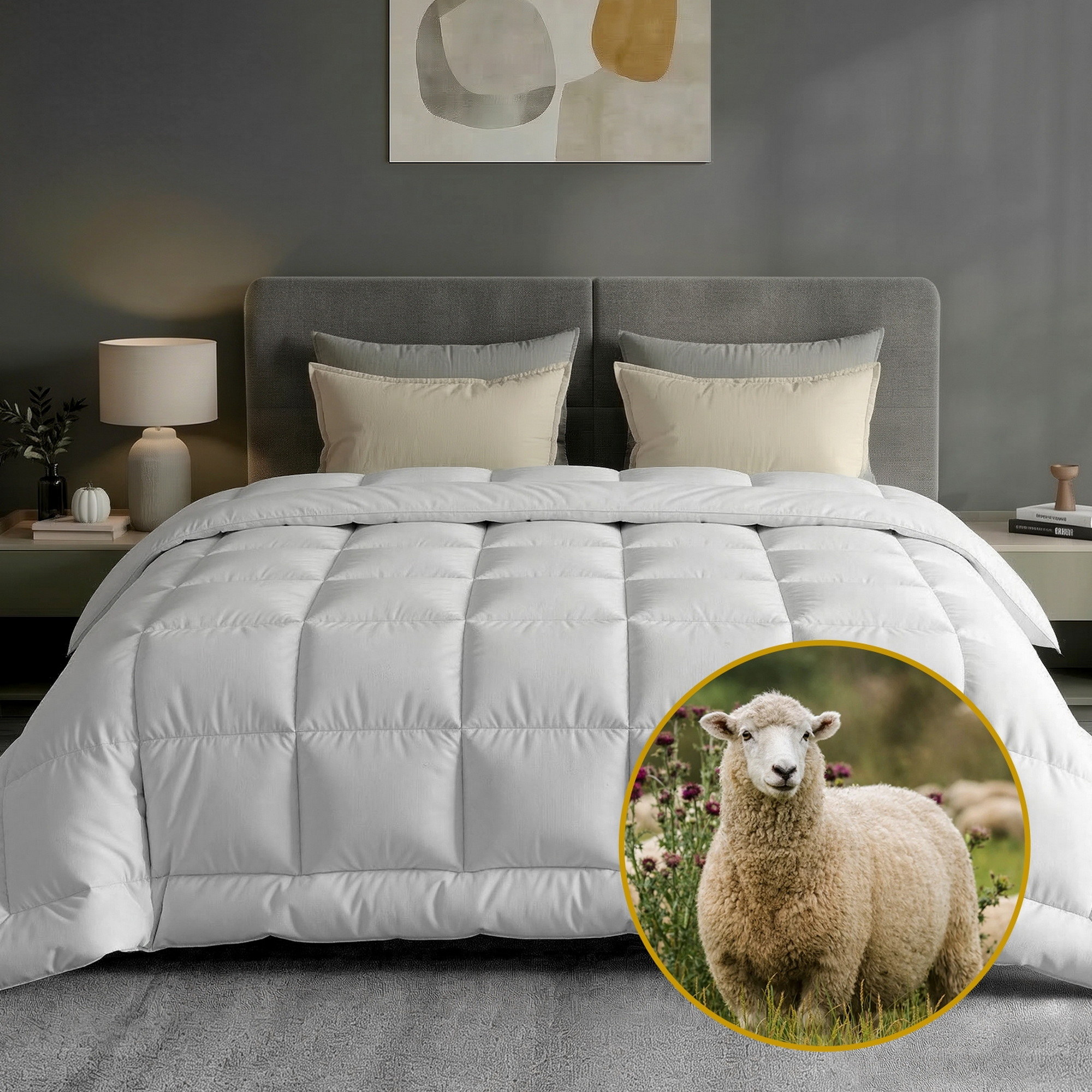 Giselle Bedding Wool Quilt 500GSM Thick Double Winter Doona Baffle Box Construction 100% Wool Filling Giselle Bedding Wool Quilt 500GSM Thick Double Winter Doona Baffle Box Construction 100% Wool Filling