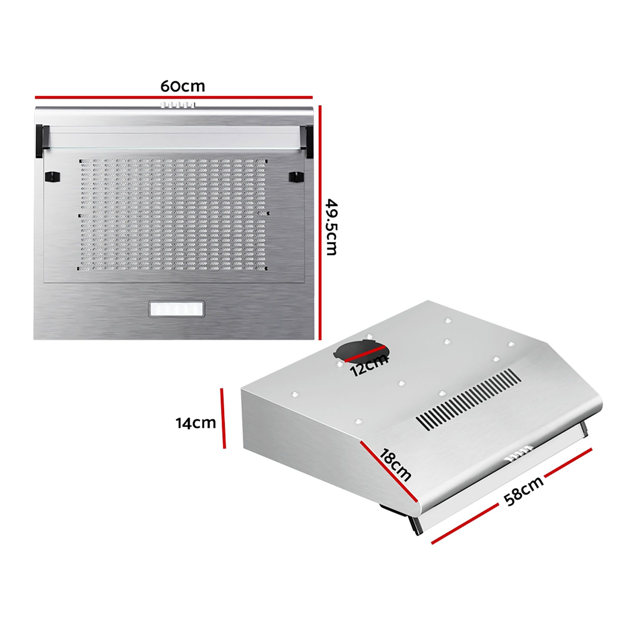 Devanti 600mm Range Hood 60cm Rangehood Kitchen Canopy LED Light Stainless Steel detail