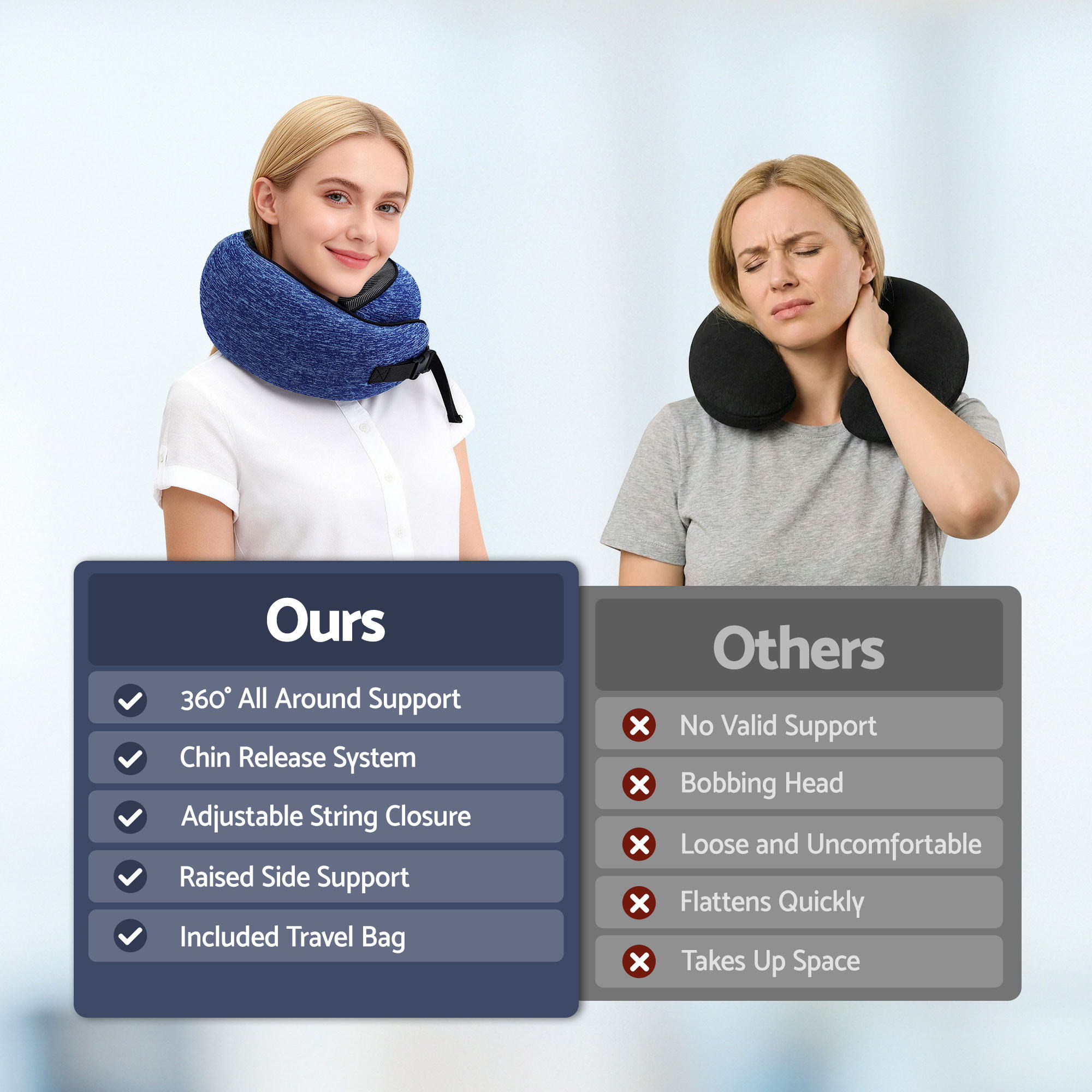Wanderlite Travel Pillows for Airplanes Ergonomic Memory Foam Neck Pillow