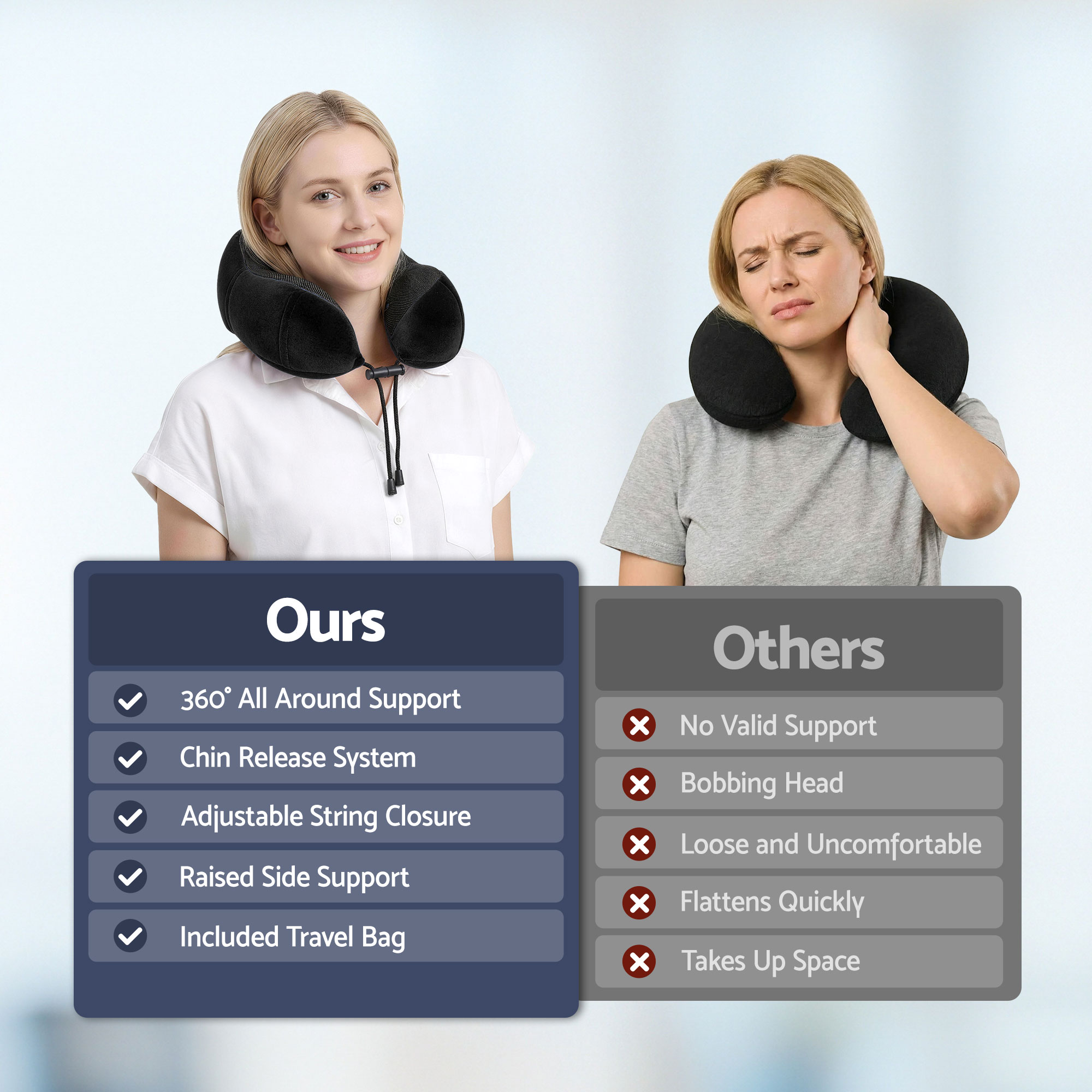Wanderlite Travel Pillow for Airplanes Memory Foam Neck Pillows for Traveling