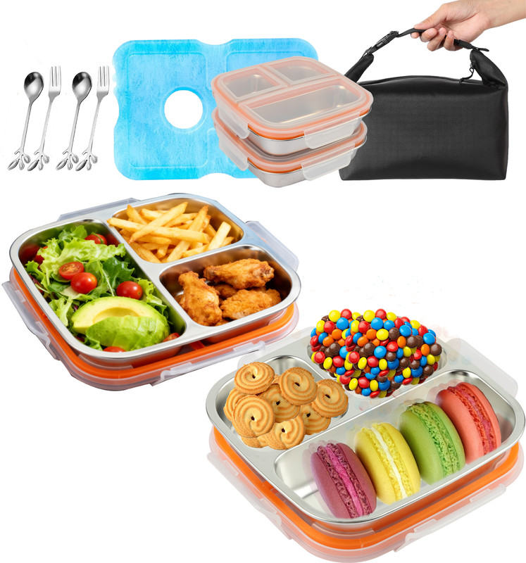 Stainless Steel Snack Box Container With Ice Pack & Lunch Bag For Man & Women - Bento Lunch... detail