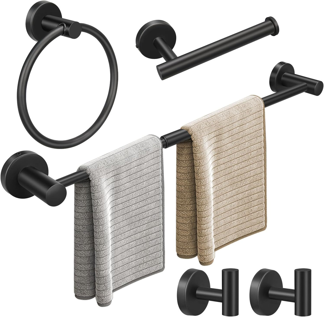 5pcs Matte Black Bathroom Hardware Set, Including 1pcs 24in Retractable Hand Single Towel... detail